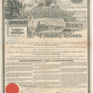 Legal Contract Between the Adamson Company Commission Agency of Muncie, Indiana...
