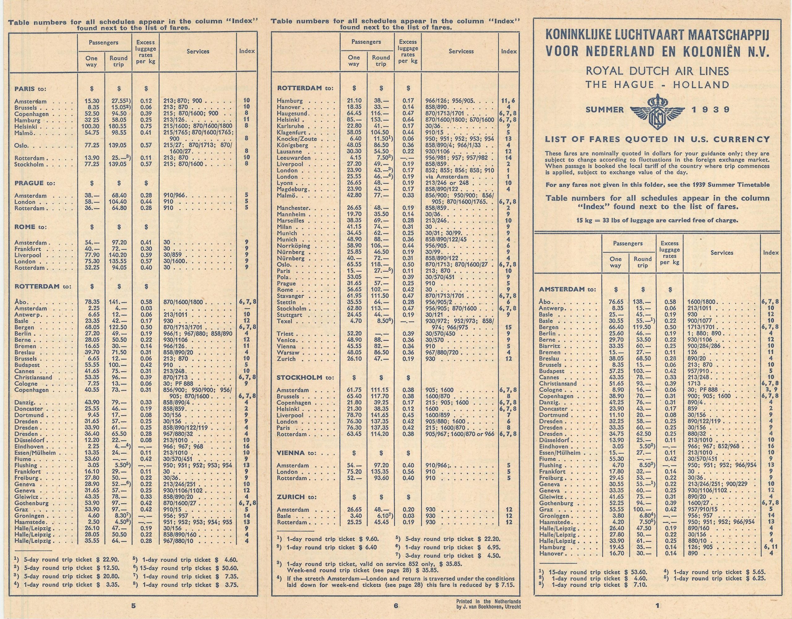 Royal Dutch Airlines KLM Summer Service 1939 - Image 4