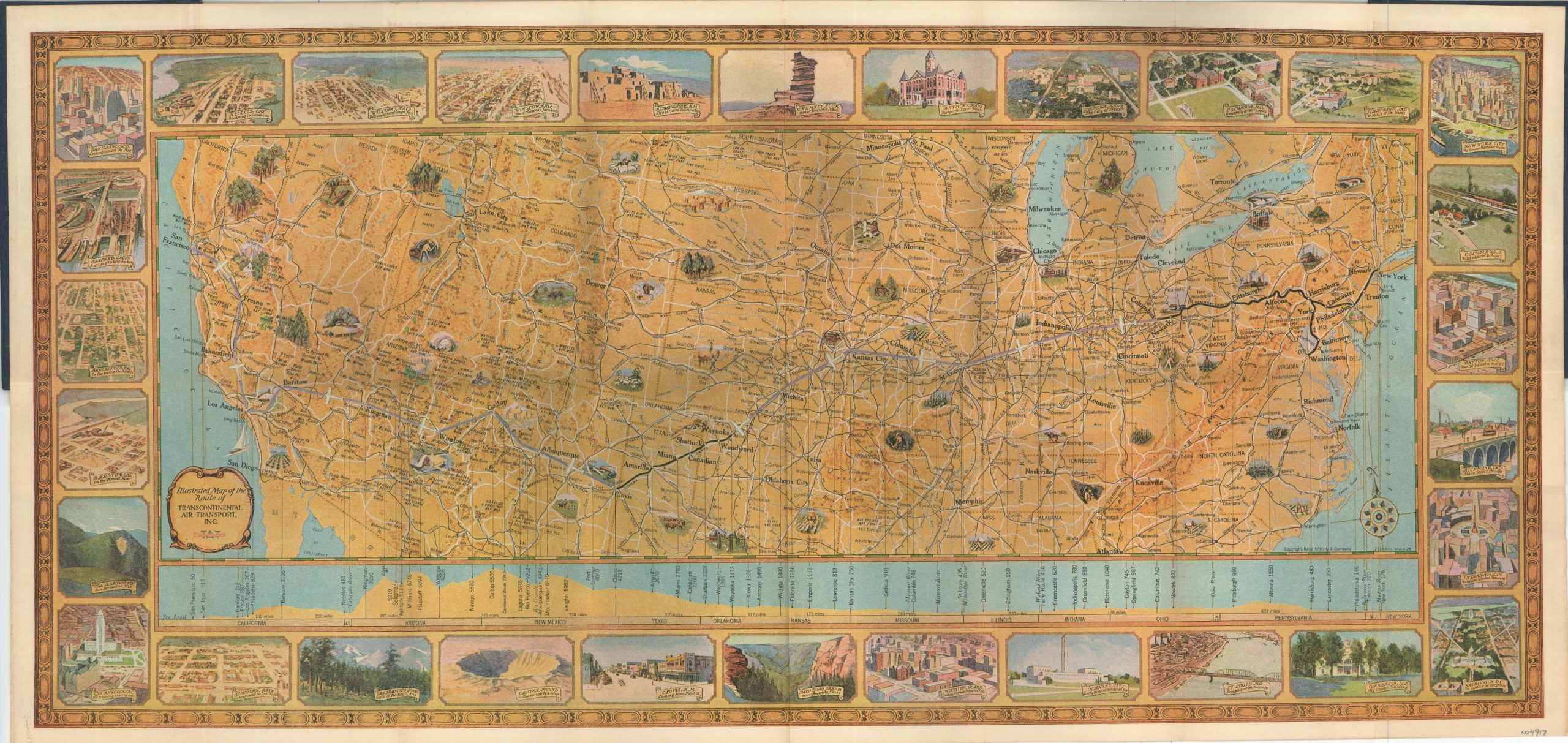 Illustrated Map of the Route of Transcontinental Air Transport, Inc.