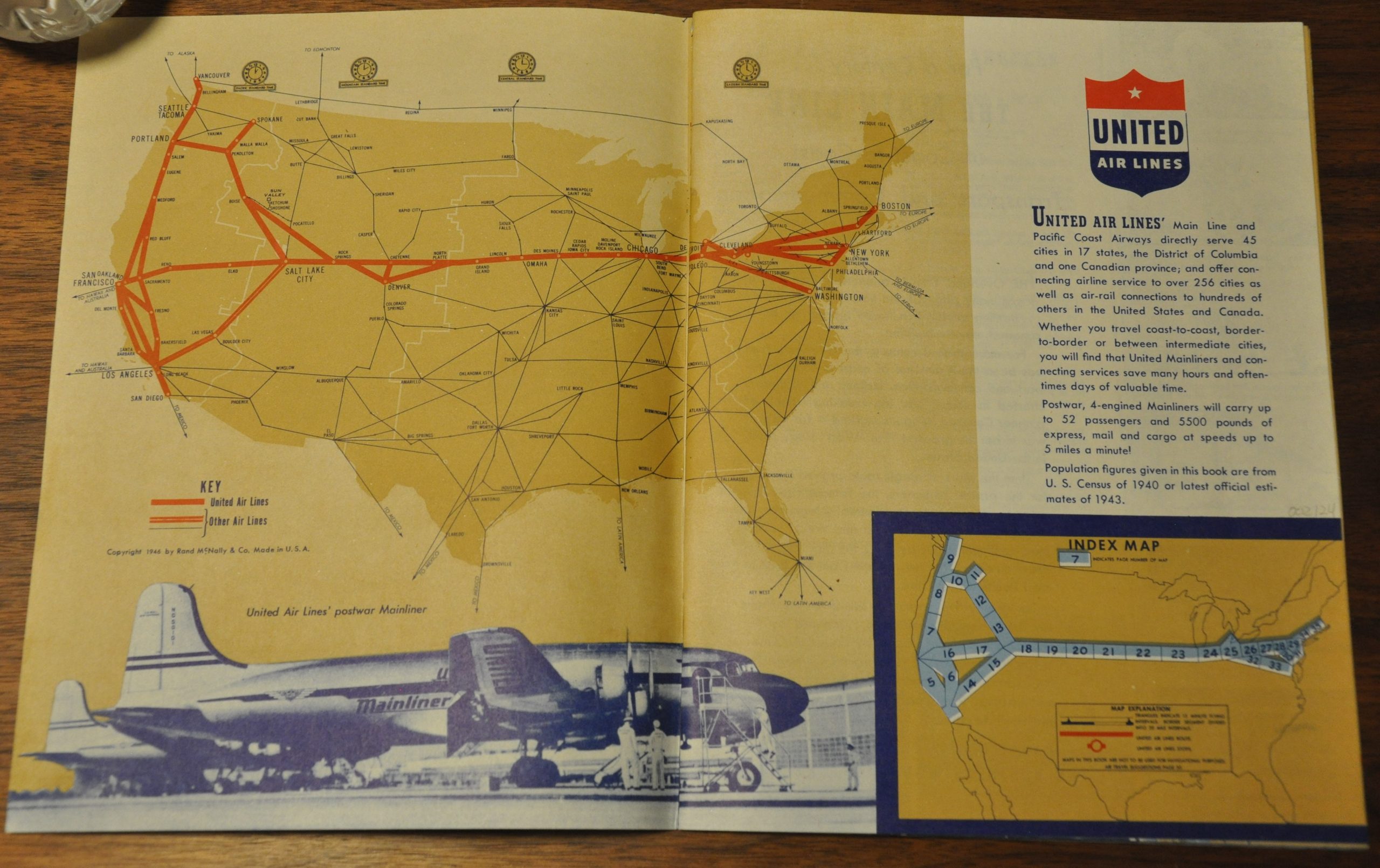 United Air Lines Maps of the Main Line Airway