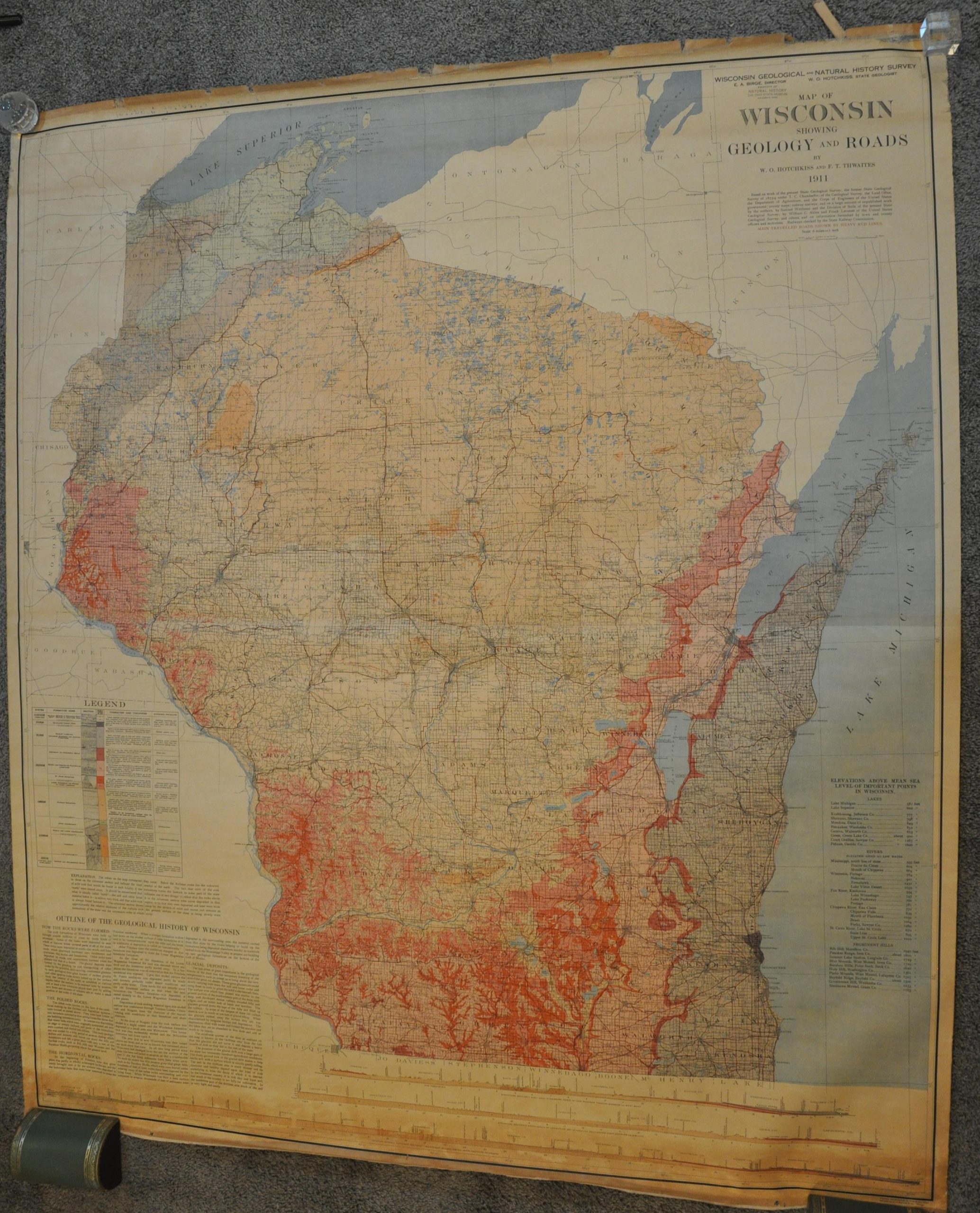 Map of Wisconsin Showing Geology and Roads
