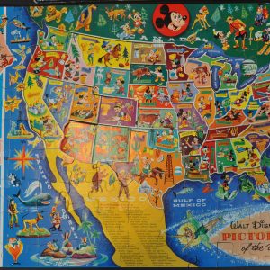 Walt Disney Character Pictorial Map of the United States