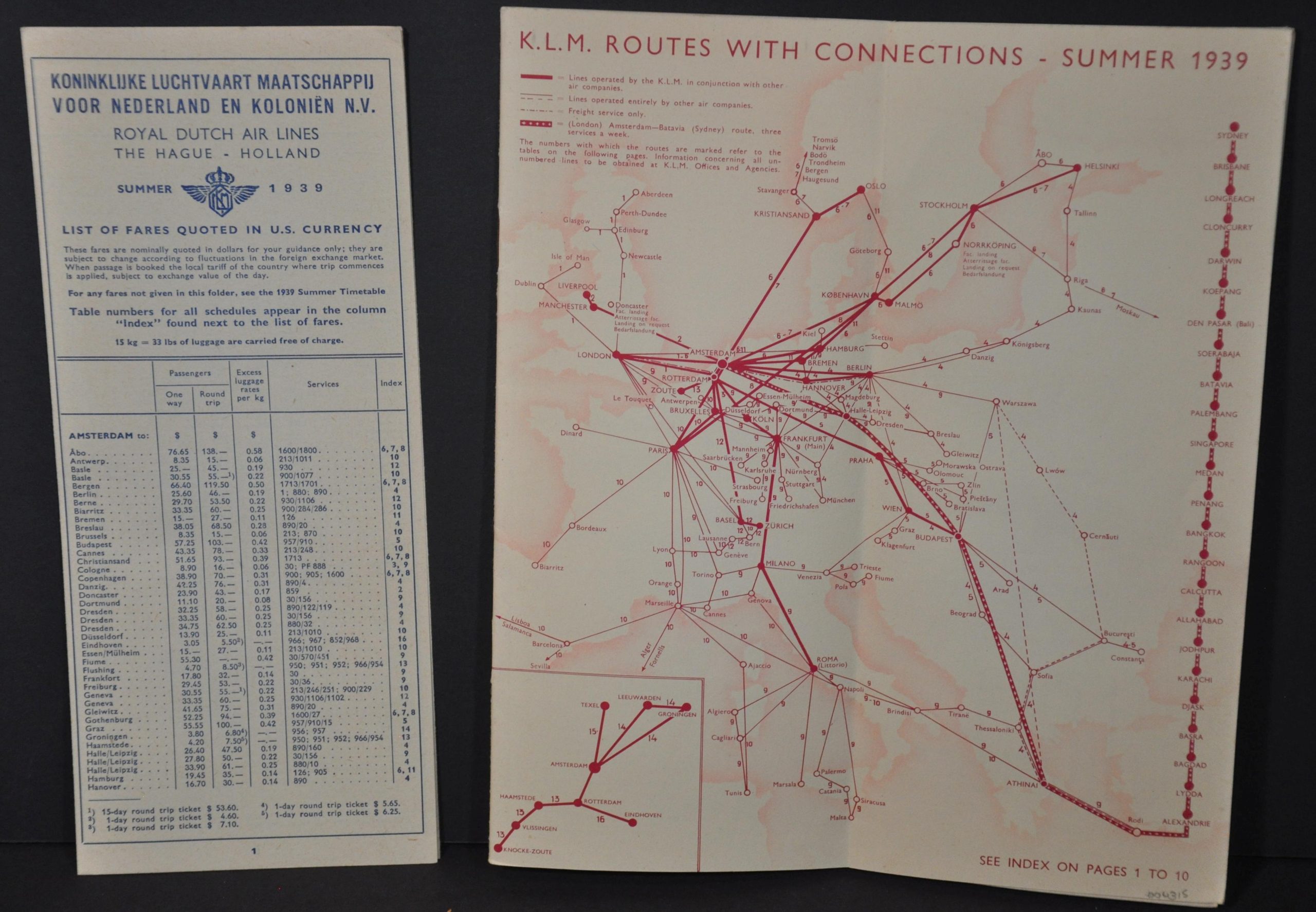 Royal Dutch Airlines KLM Summer Service 1939 - Image 3