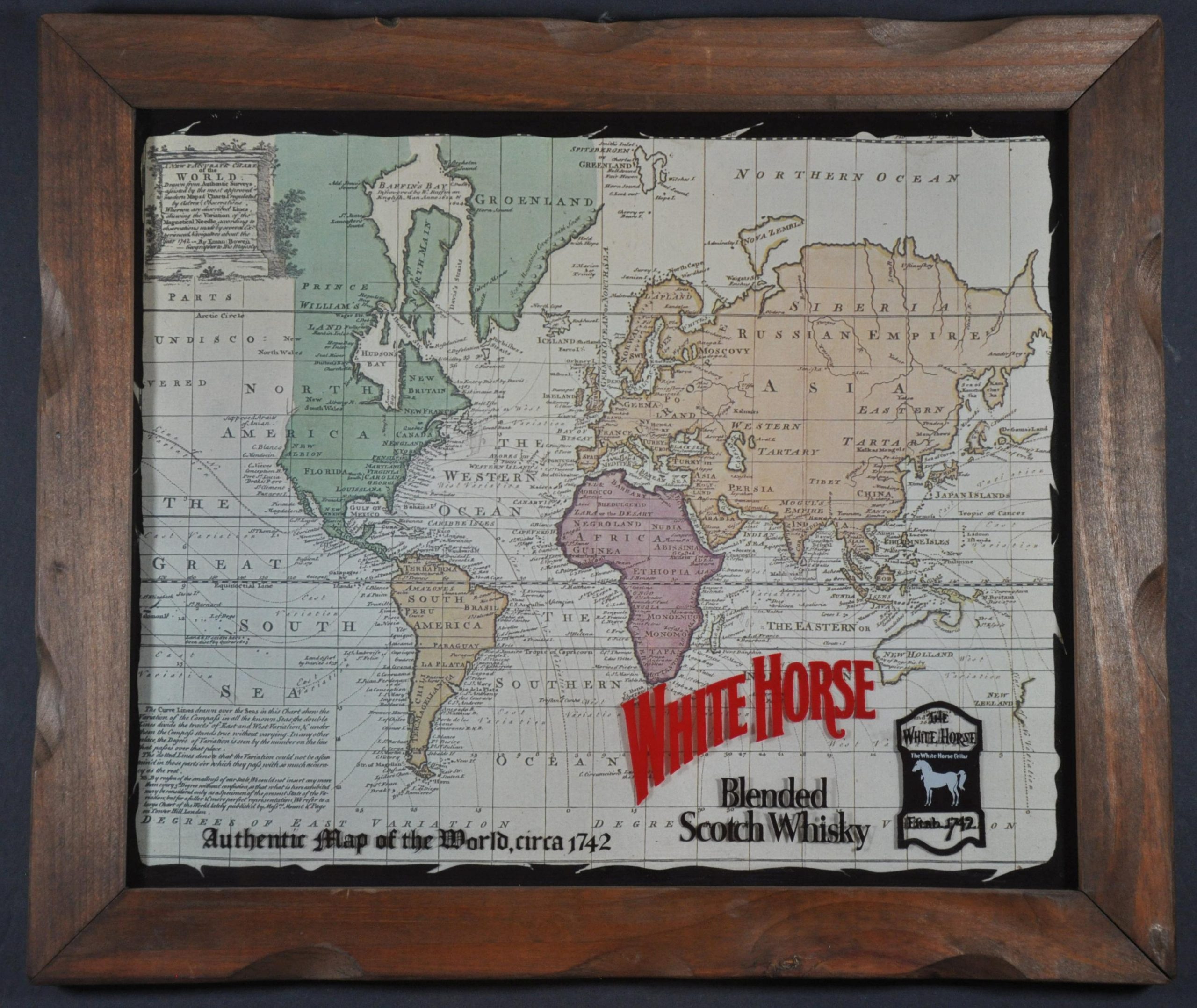 White Horse Blended Scotch Whisky Authentic Map of the World circa 1742