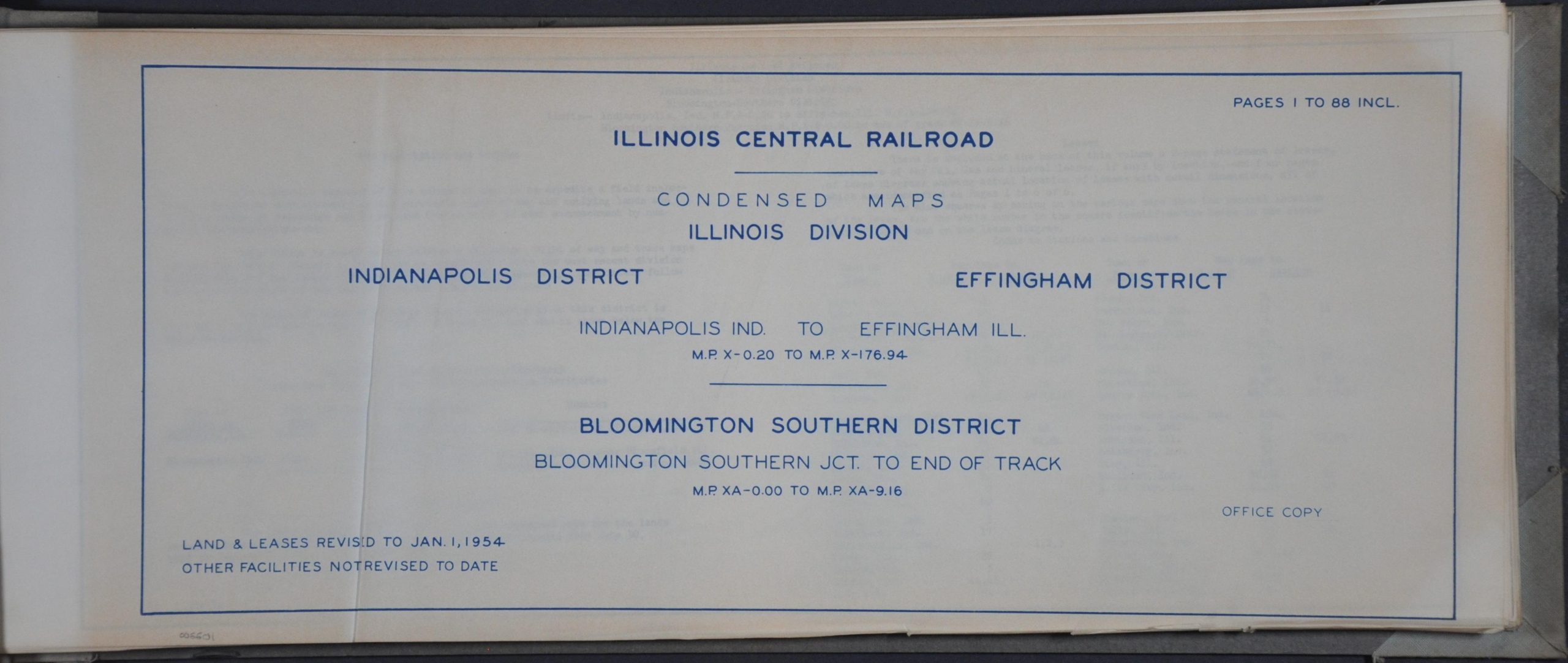 Illinois Central Railroad Condensed Maps Indianapolis District Effingham District Indianapolis Ind. to Effingham Ill.