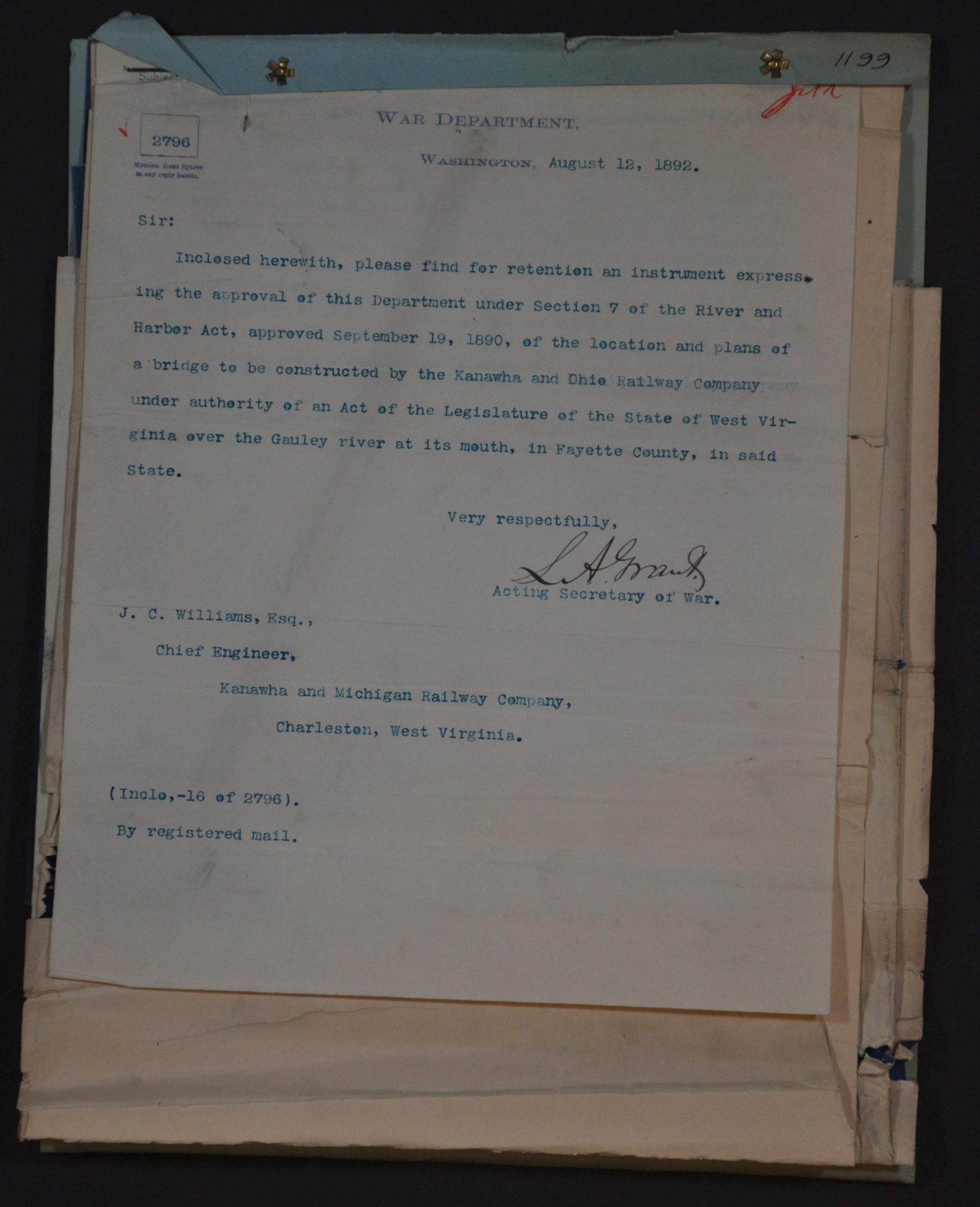 Kanawha & Michigan Ry. Map and Plan of Bridge for Crossing Gauley River - Image 2