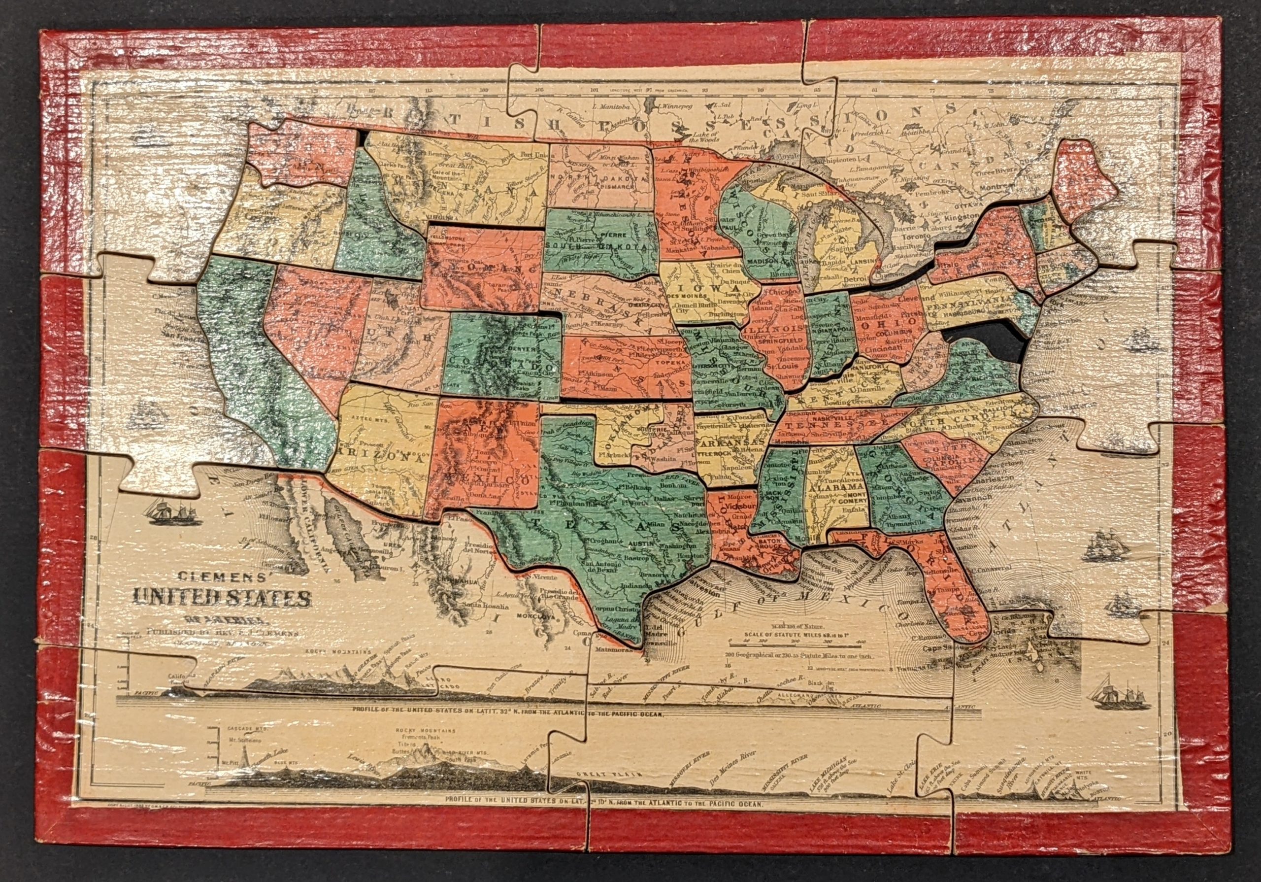Clemens' Silent Teacher Dissected Map of the United States
