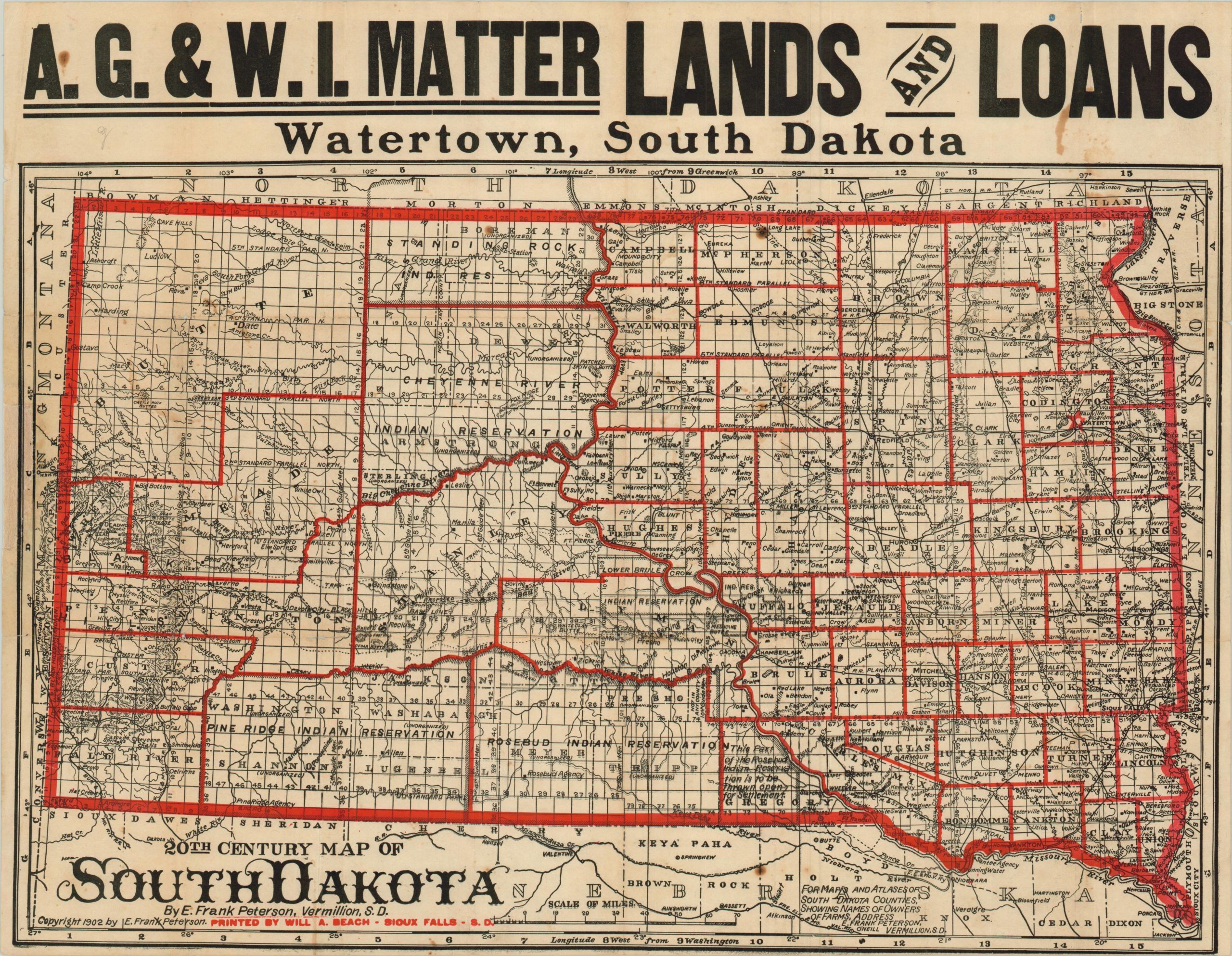 Carte Ancienne Du Dakota Du Sud 1917 - Reproduction Art Mural - Encadrement Prêt
