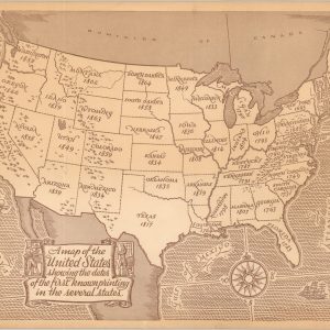 A map of the United States showing the dates of the first known printing in the several states