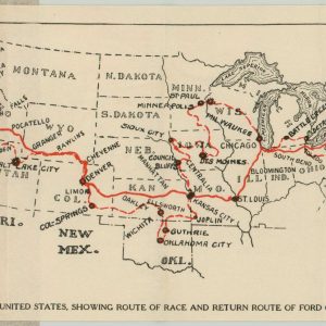 Map of United States, Showing Route of Race and Return Route of Ford Card No. 2