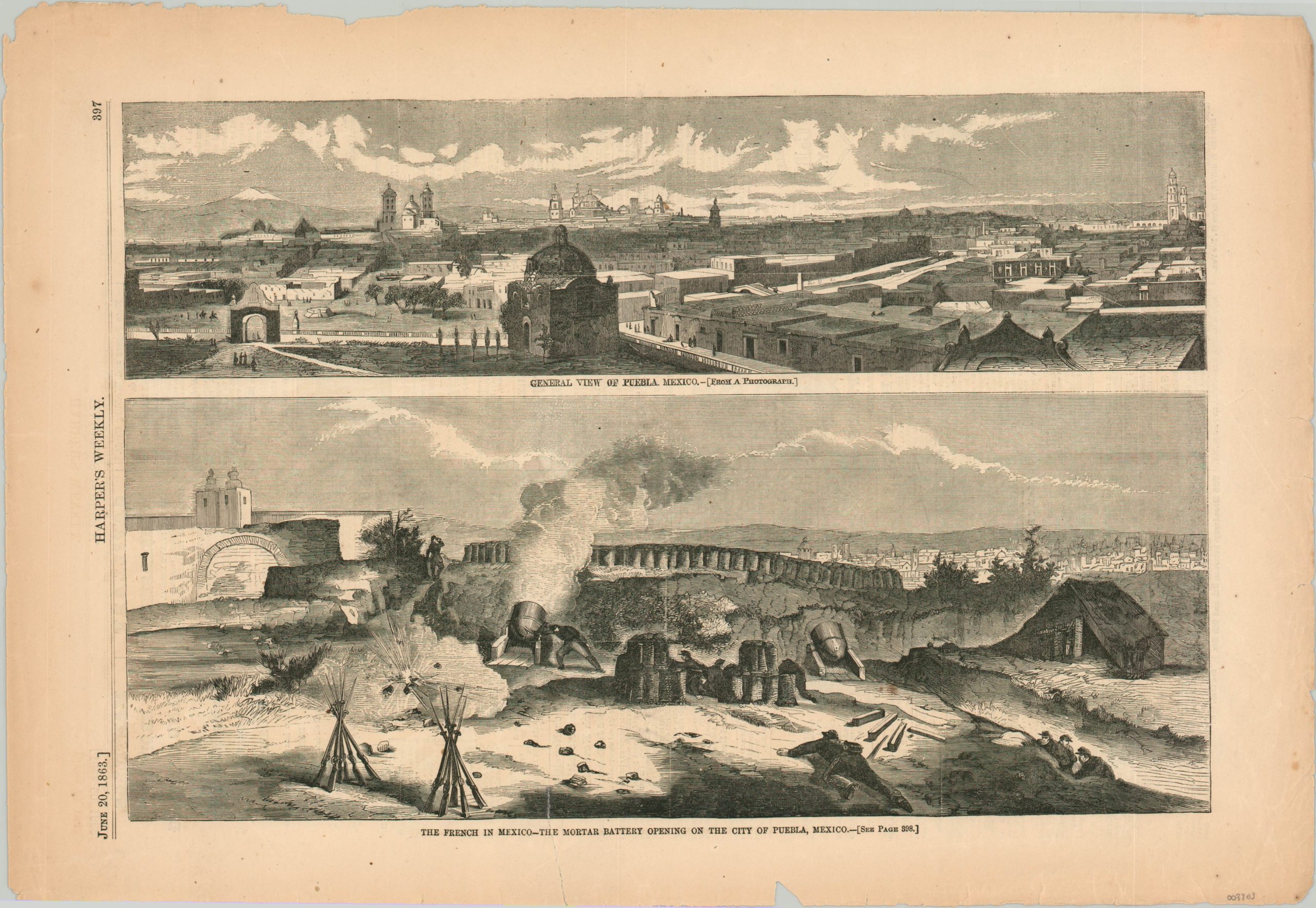The French in Mexico - The Mortar Battery Opening on the City of Puebla, Mexico