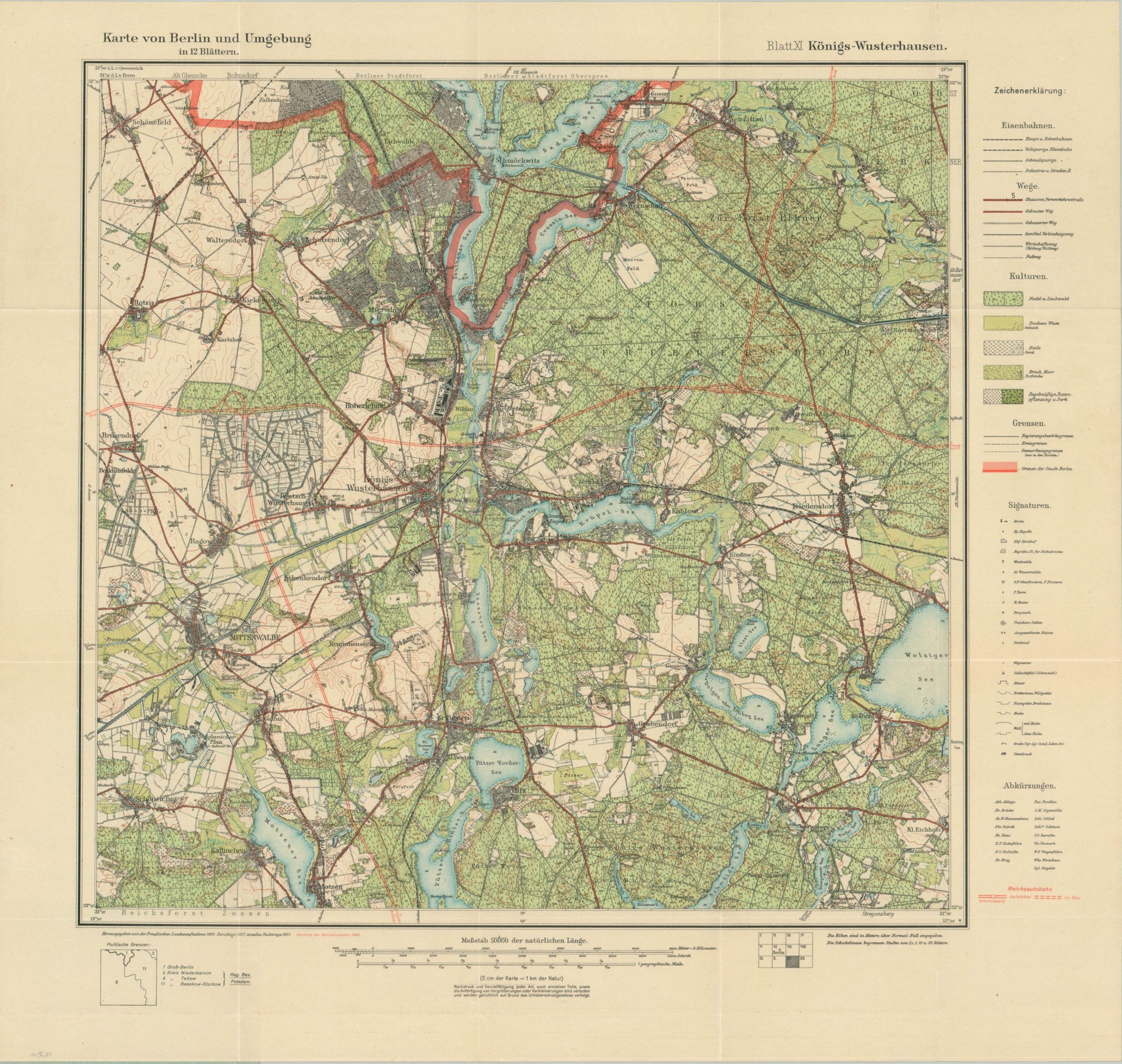 Karte von Berlin und Umgebung Blatt XI Konigs - Wusterhausen