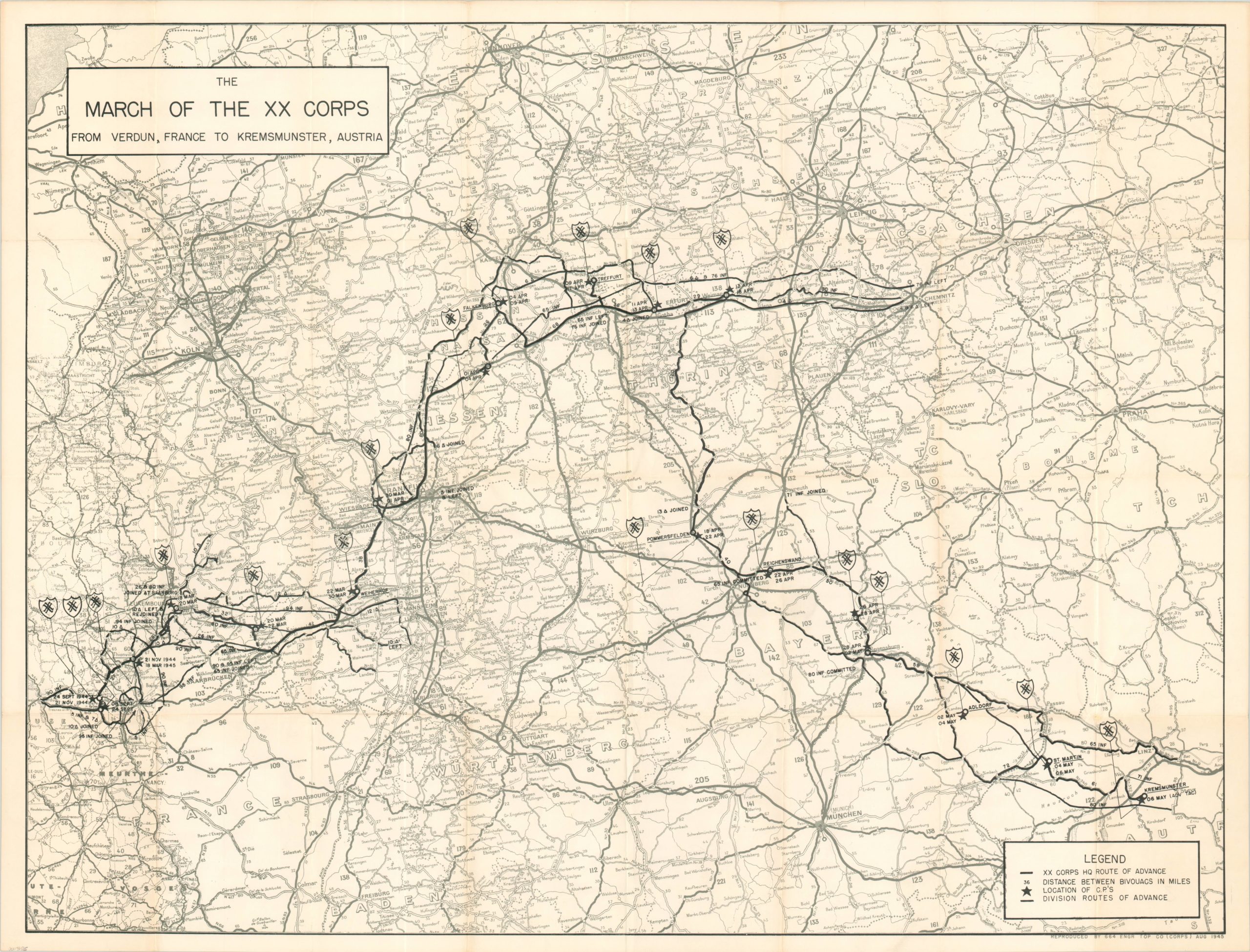 The March of the XX Corps from Verdun, France to Kremsmunster, Austria