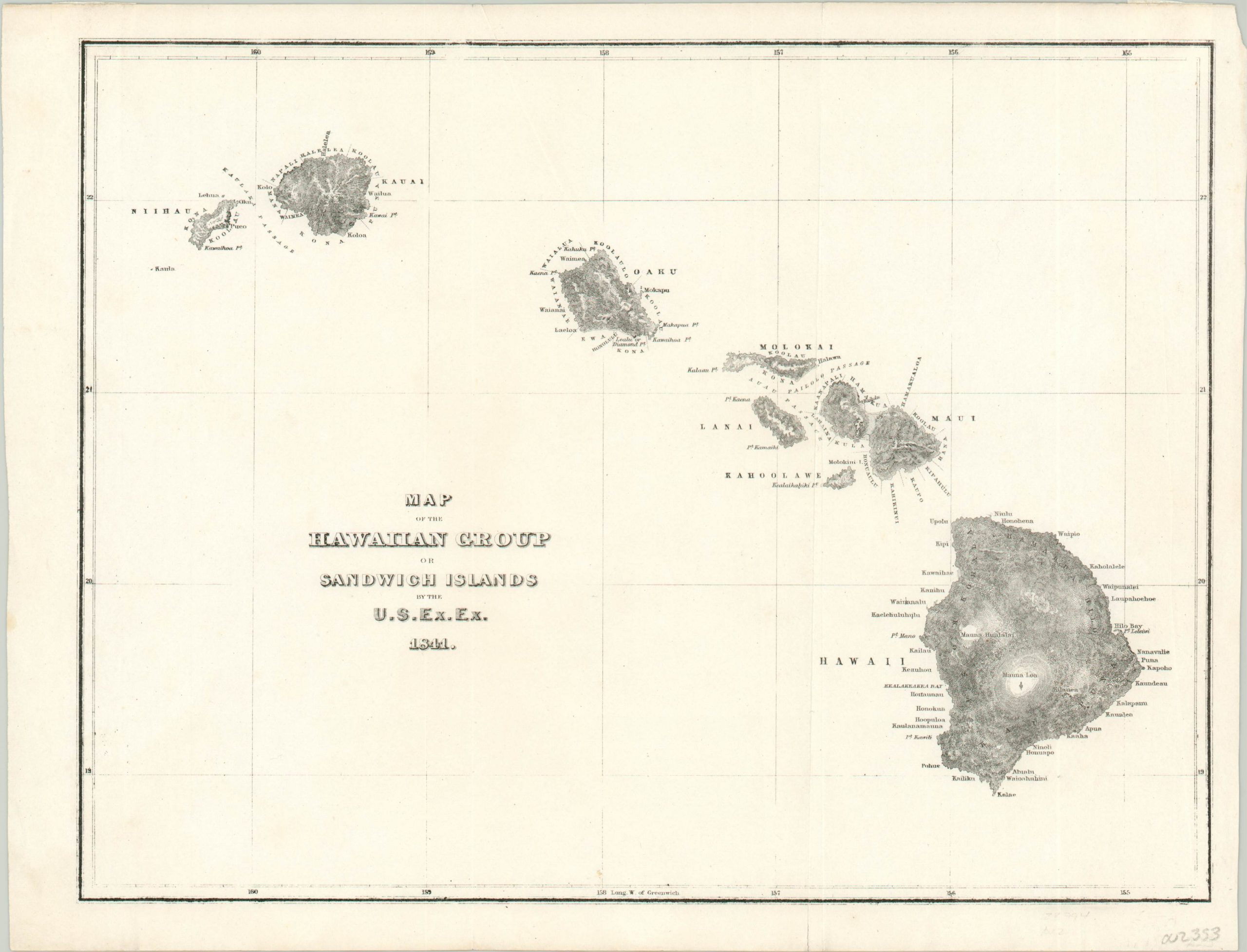 Map of the Hawaiian Group or Sandwich Islands by the U.S. Ex. Ex ...