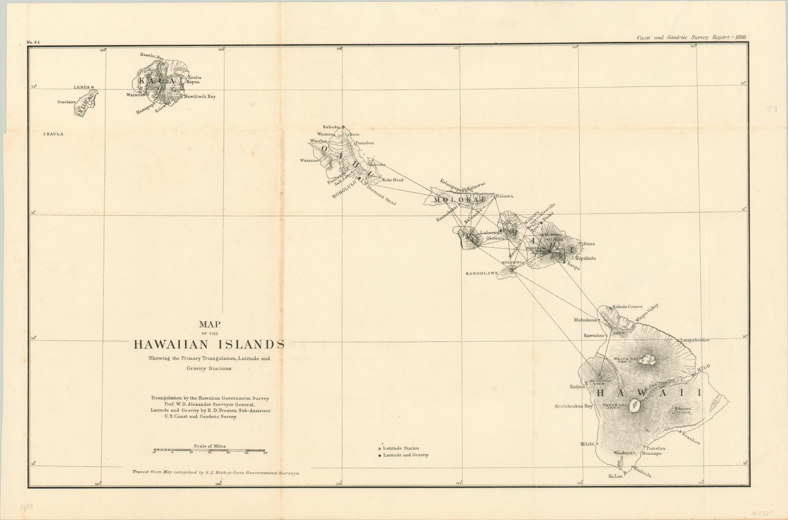 Map of the Hawaiian Islands Showing the Primary Triangulation, Latitude and Gravity Stations
