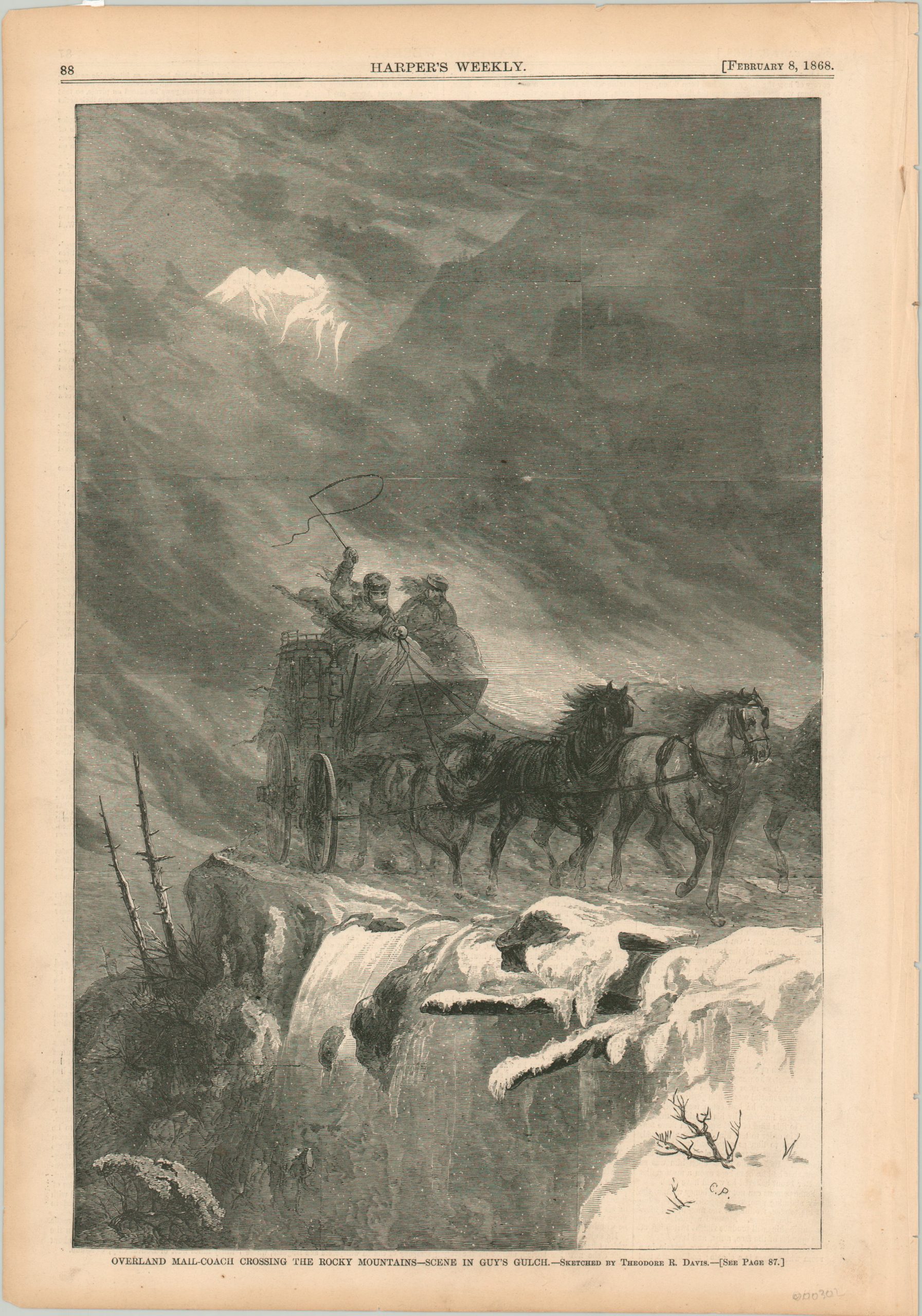 Overland Mail-Coach Crossing the Rocky Mountains