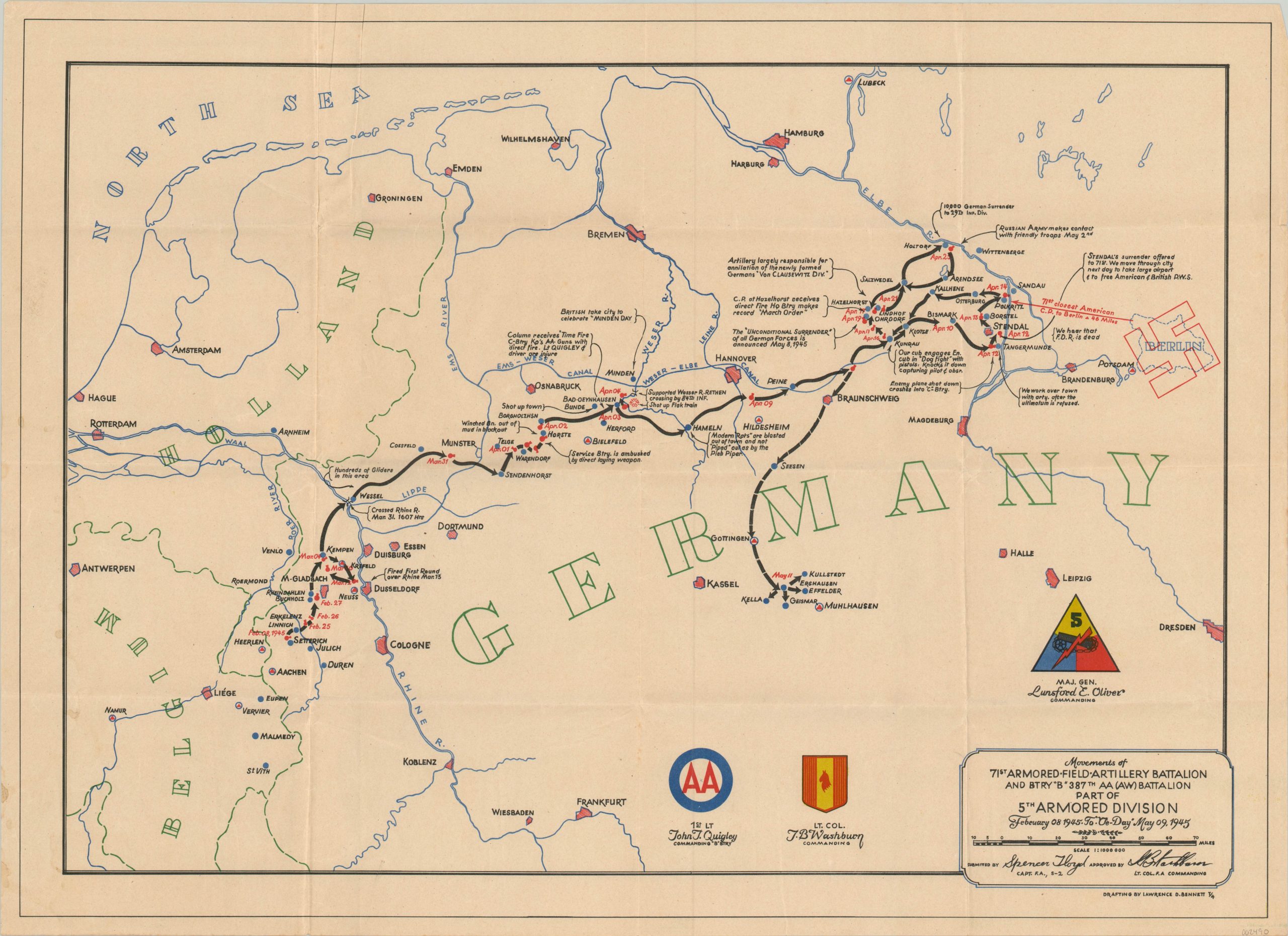 Movements of 71st Armored Field Artillery Battalion…Part of 5th Armored Division