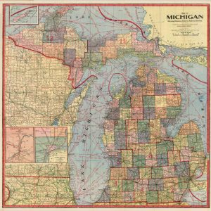 Map of Michigan Showing Distances Between Railroad Stations