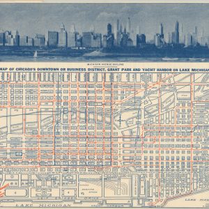 Map of Chicago's Downtown or Business District, Grant Park and Yacht Harbor on Lake Michigan