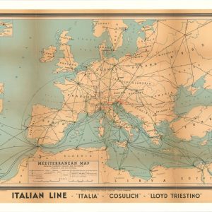 Mediterranean Map Showing Steampship, Railway, and Air Routes