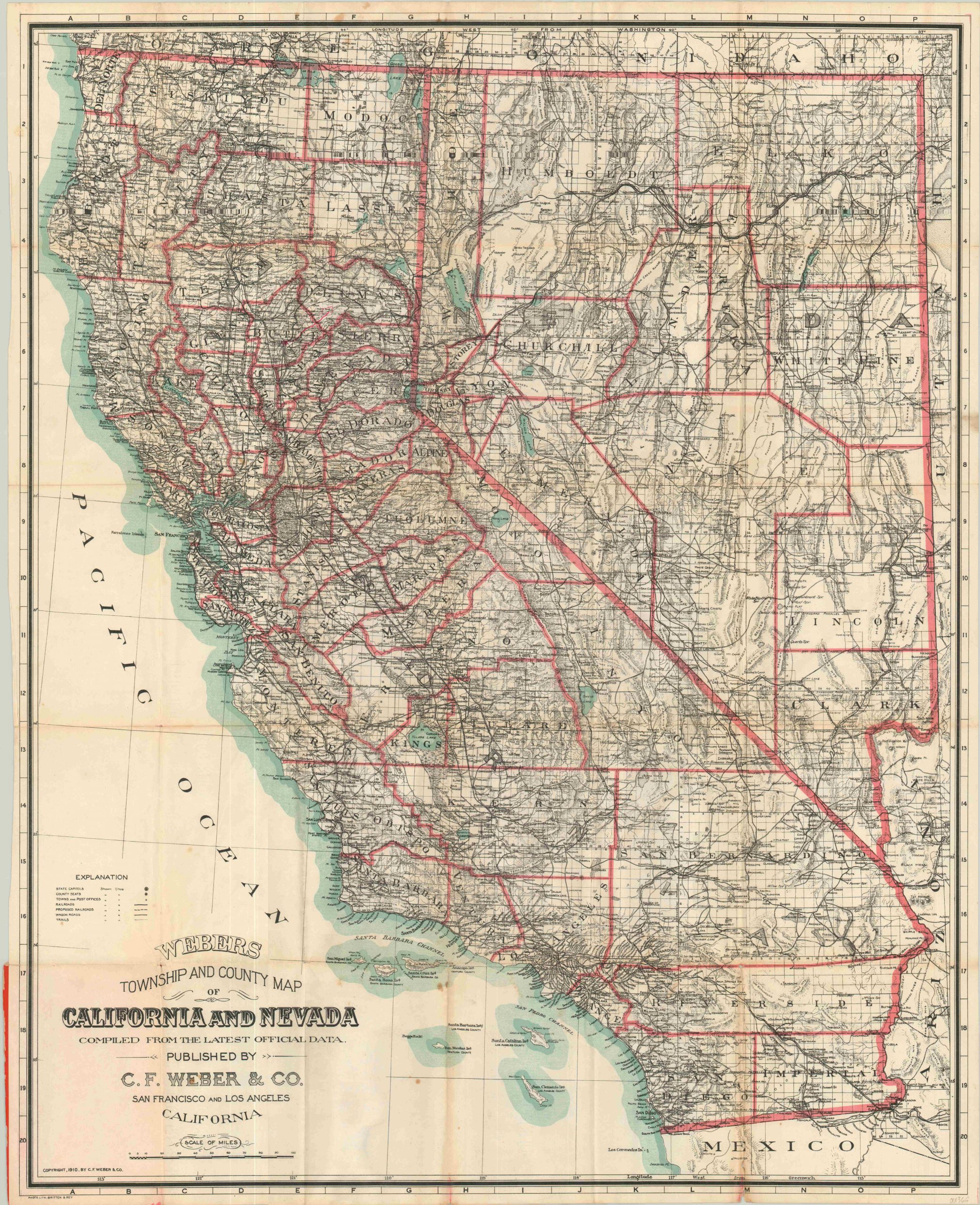 Webers Township and County Map of California and Nevada