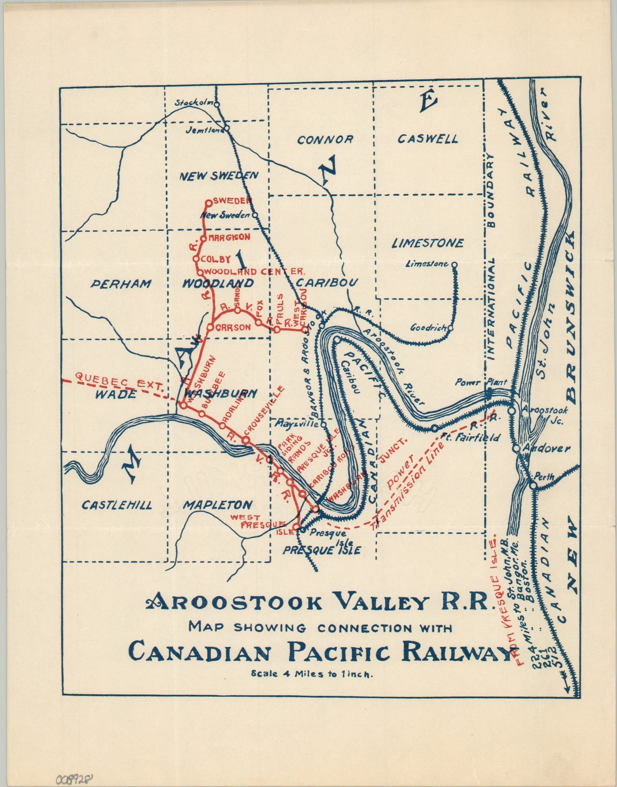 Aroostook Valley R.R. Map Showing Connection with Canadian Pacific Railway