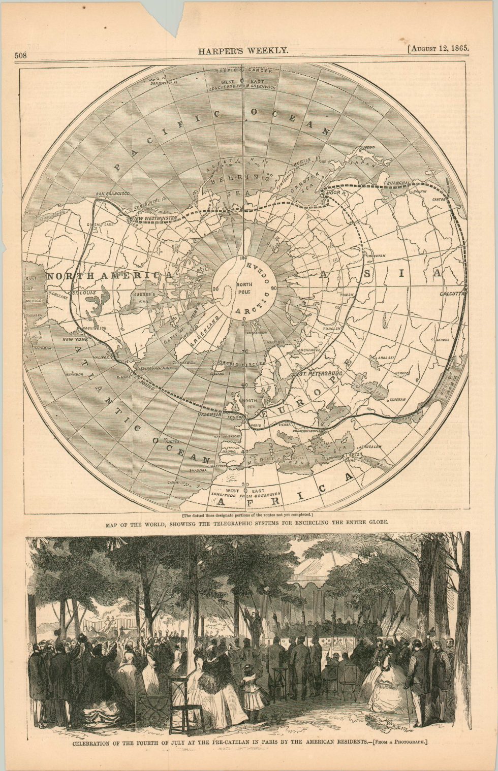 Map of the Word, Showing the Telegraphic Systems for Encircling the ...