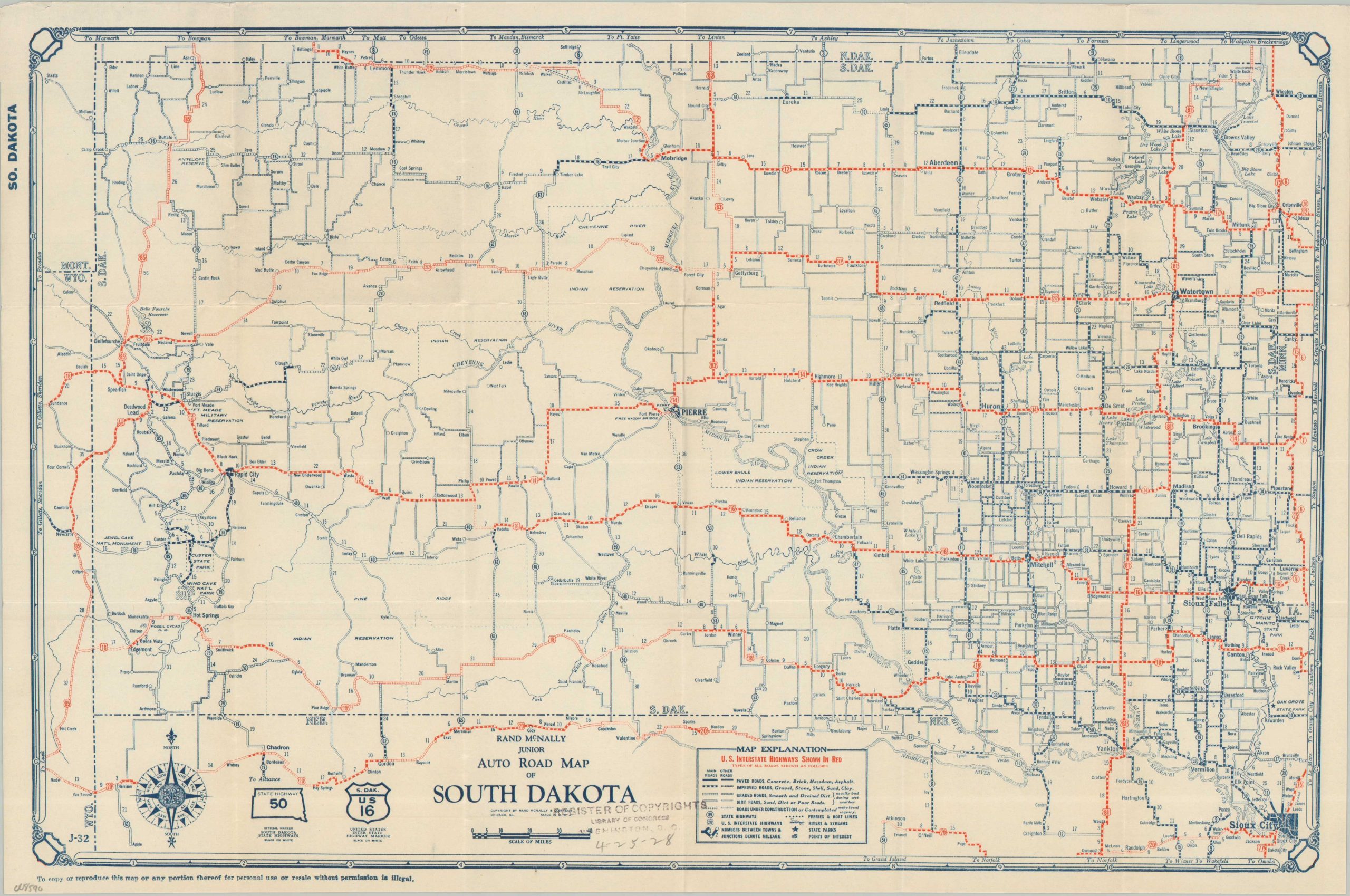 Rand McNally Junior Auto Road Map of South Dakota
