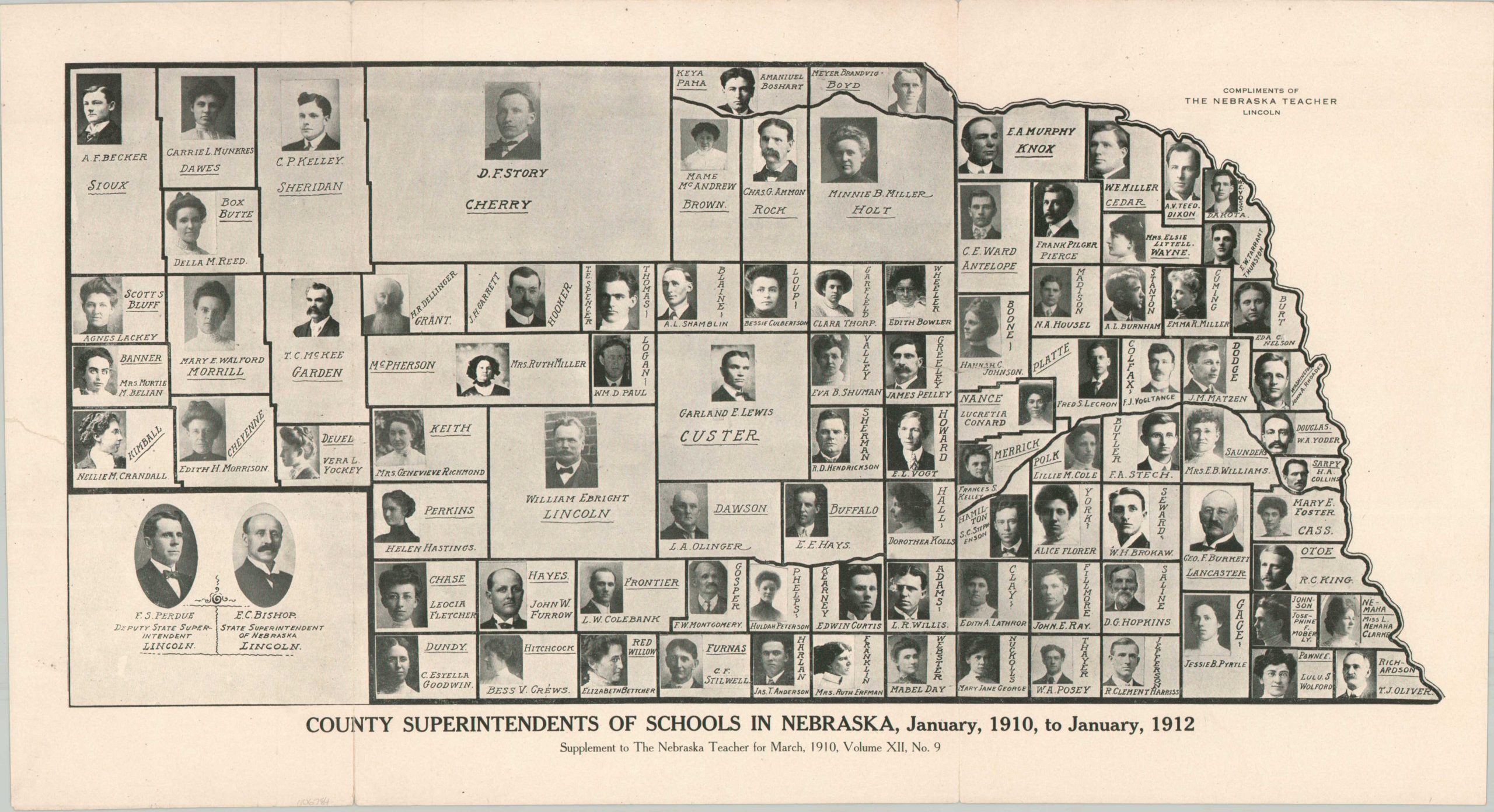 County Superintendents of Schools in Nebraska, January, 1910, to January, 1912