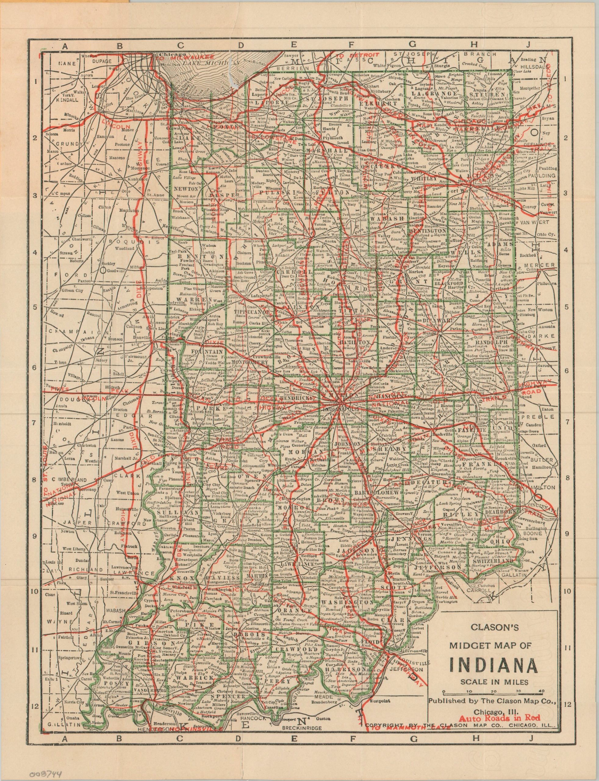 Clason's Midget Map of Indiana