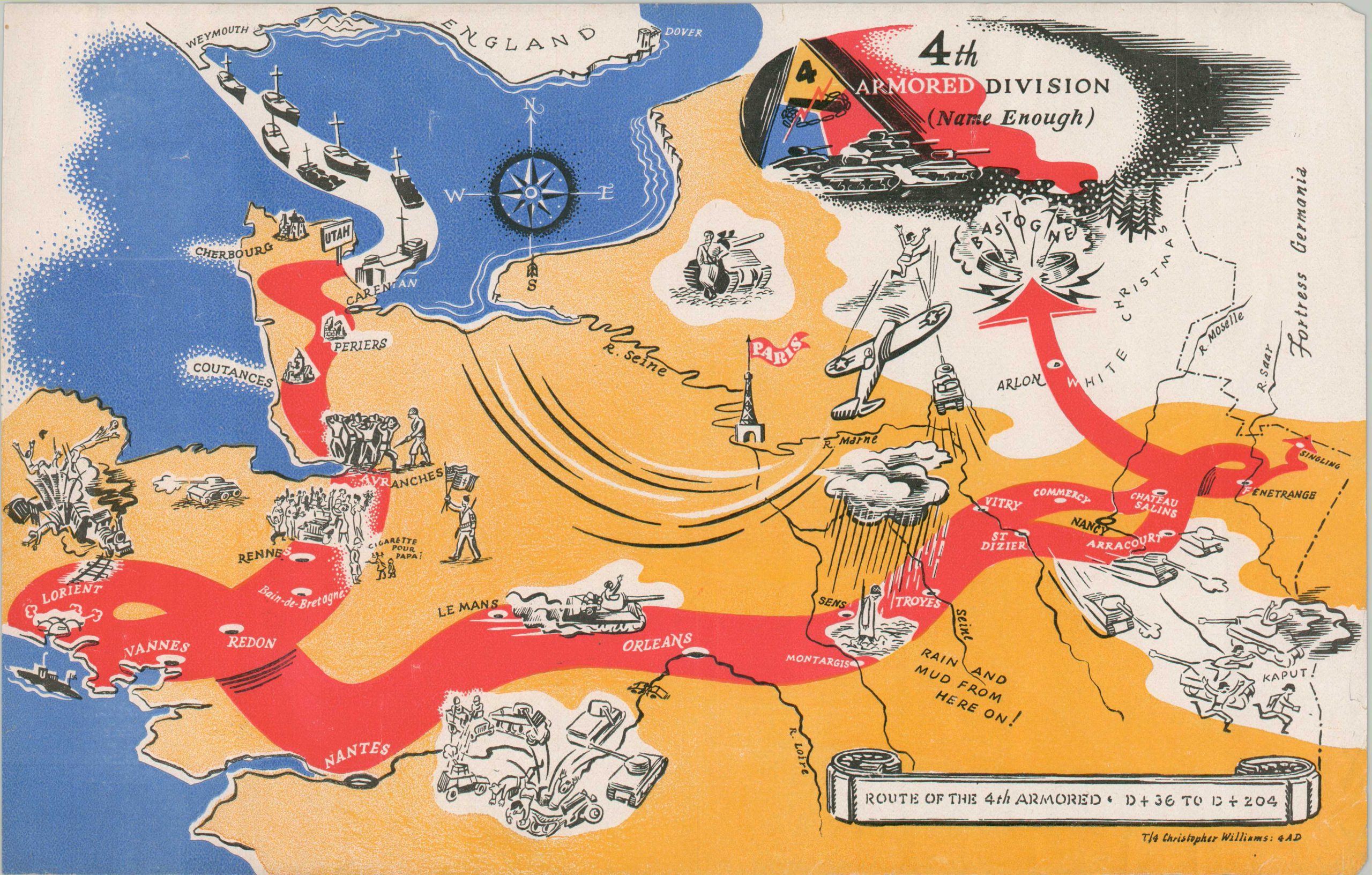 Route of the 4th Armored - D+36 to D+204
