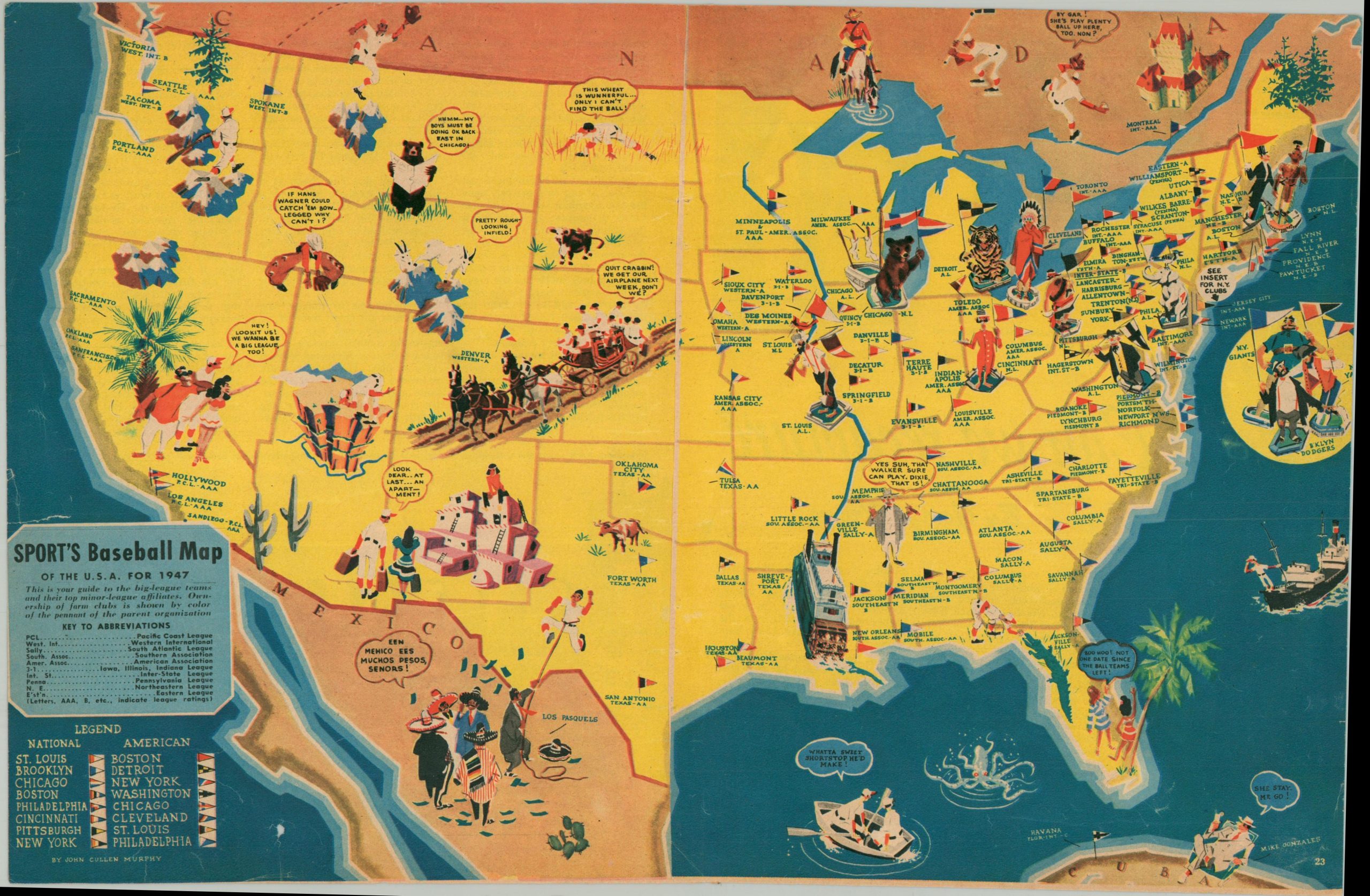 SPORT'S Baseball Map of the U.S.A. for 1947 - Curtis Wright Maps