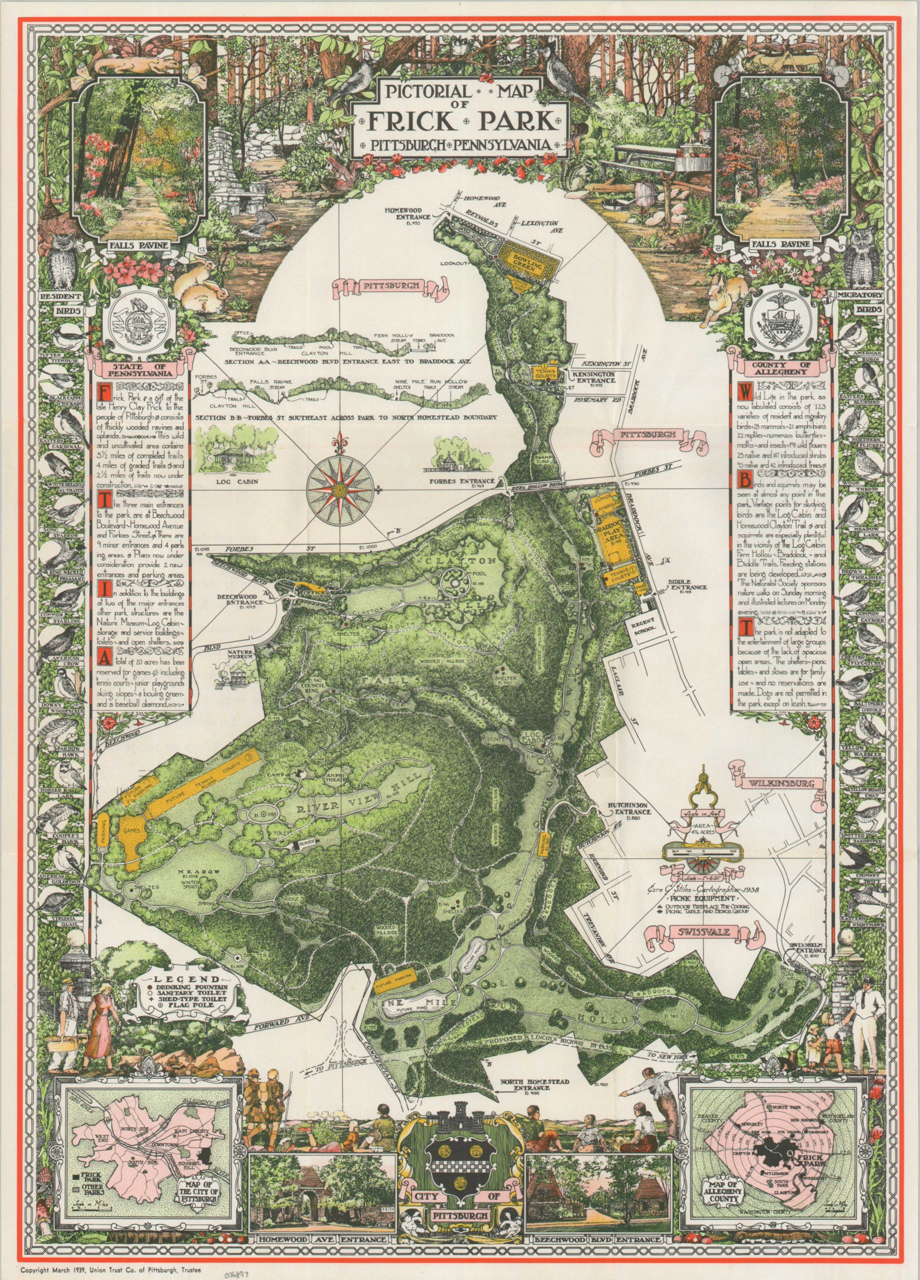 Pictorial Map of Frick Park Pittsburgh Pennsylvania