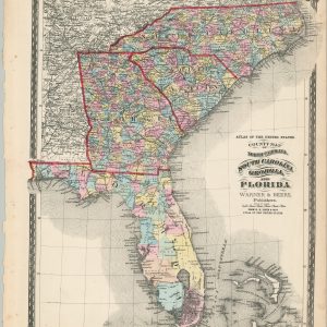County Map of North Carolina, South Carolina, Georgia, and Florida
