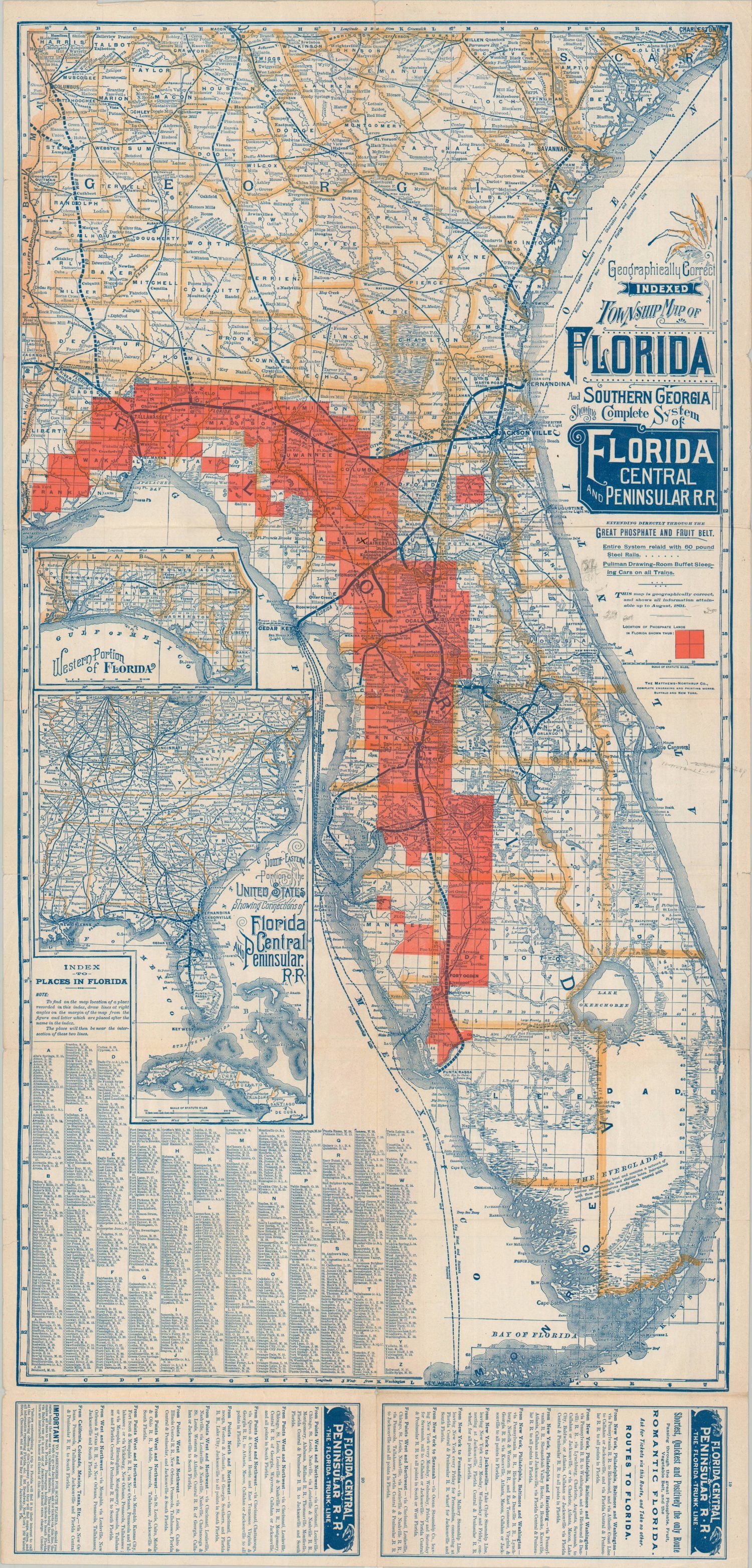 Geographically Correct Indexed Township map of Florida and Southern ...