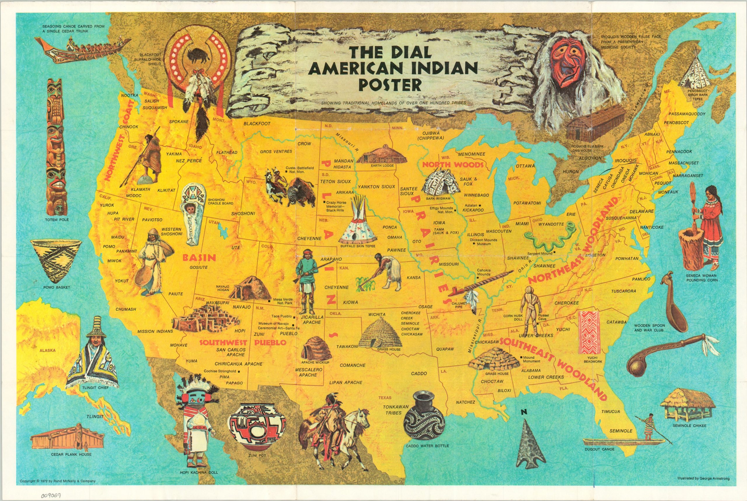 The Dial American Indian Poster Showing Traditional Homelands of Over 100 Tribes