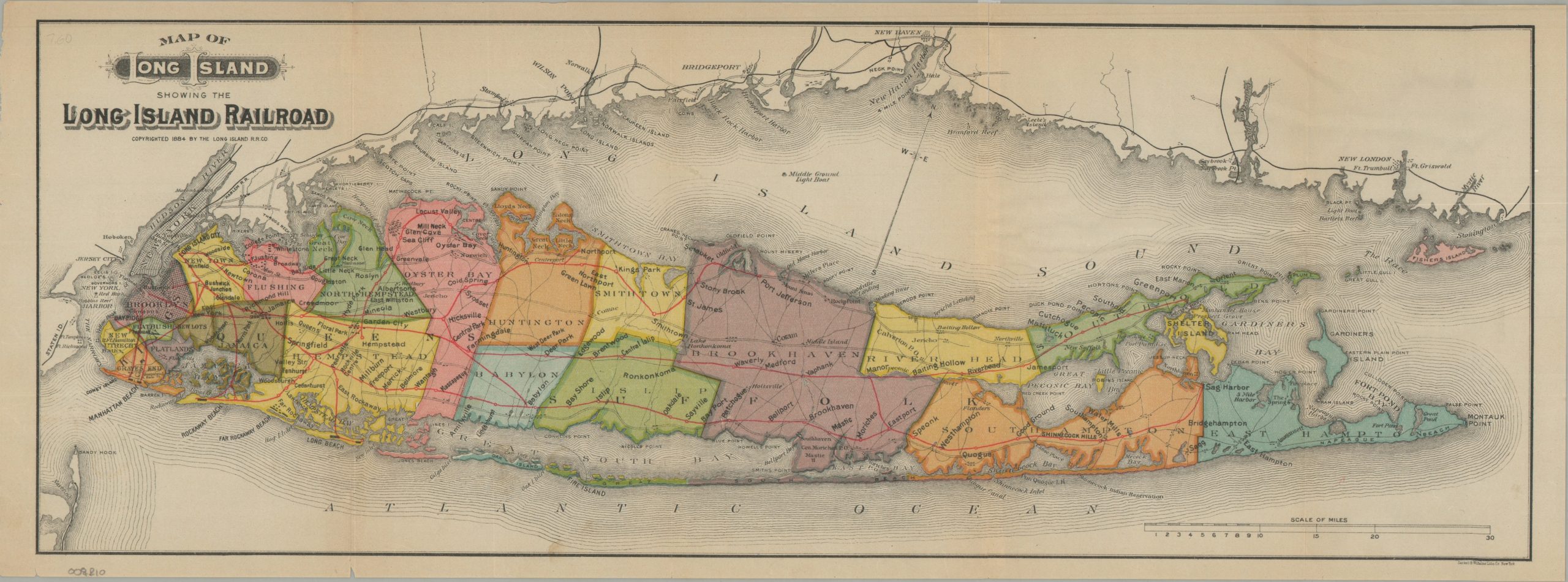 Map of Long Island Showing the Long Island Railroad