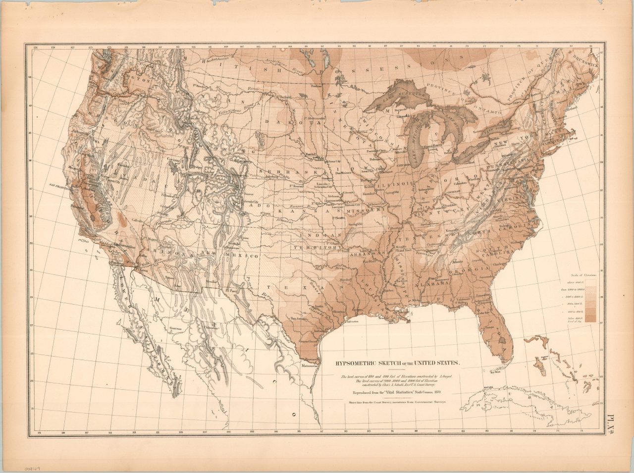 Hypsometric Sketch of the United States - Curtis Wright Maps