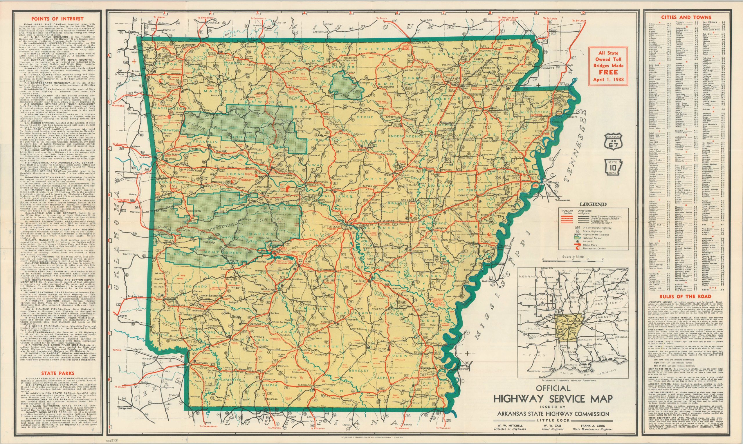 Official Highway Service Map Issued by Arkansas State Highway Commission