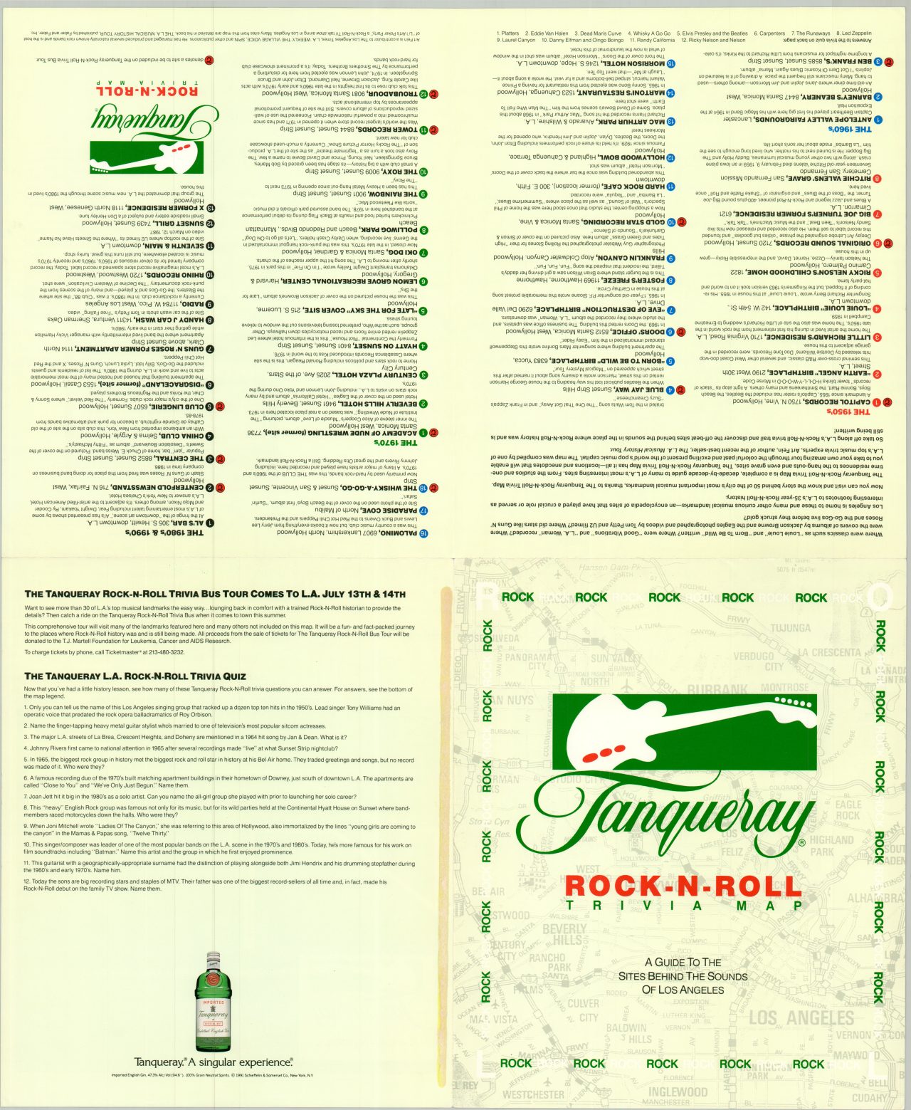 Trevia Map Tanqueray Rock-N-Roll Trivia Map - Curtis Wright Maps