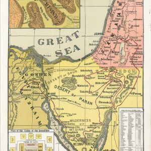 The Exodus. Showing the route of the Israelites in Egypt the Sinaitic Peninsula and Canaan