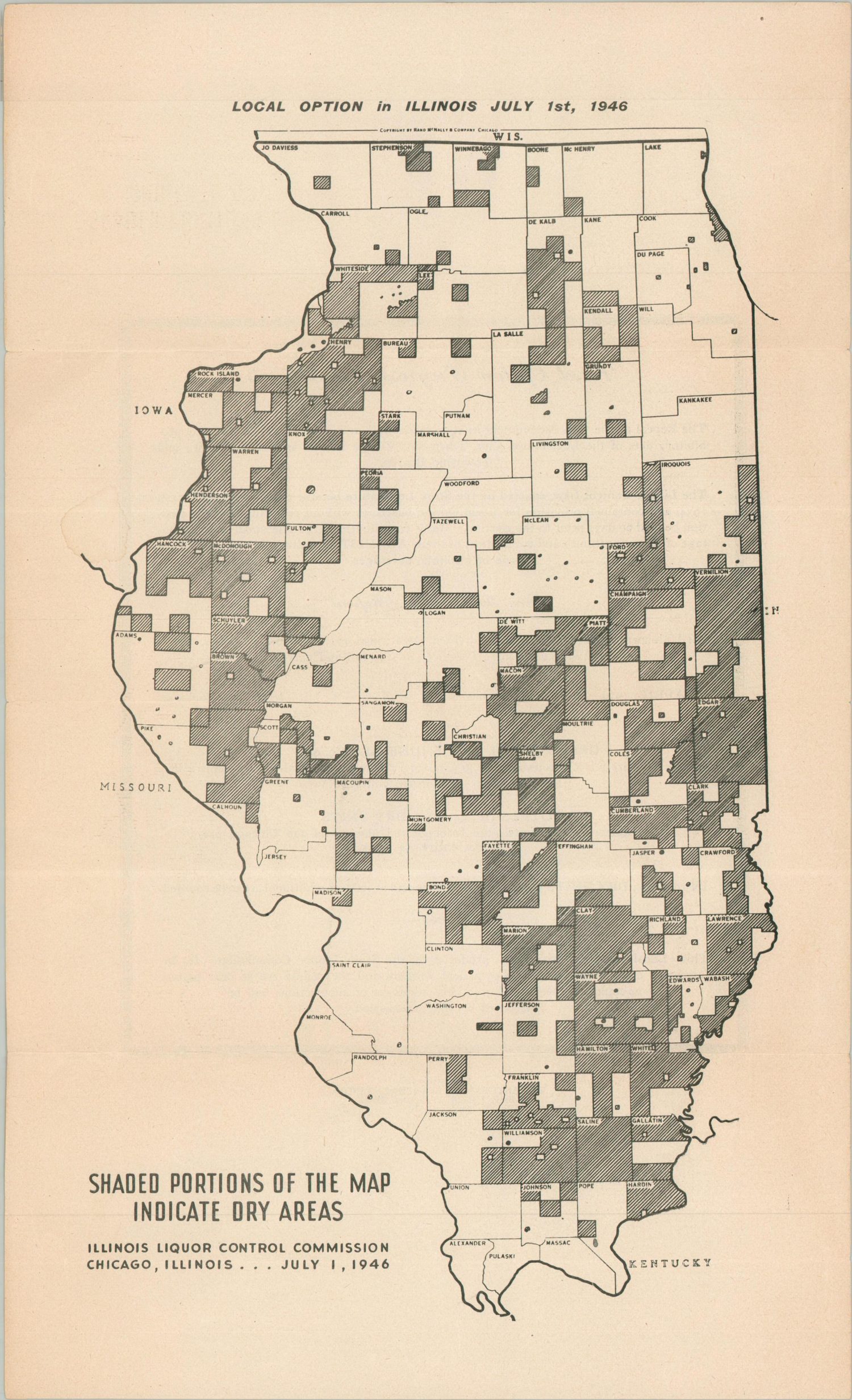 Shaded portions of the Map Indicate Dry Areas [Illinois Temperance Map ...