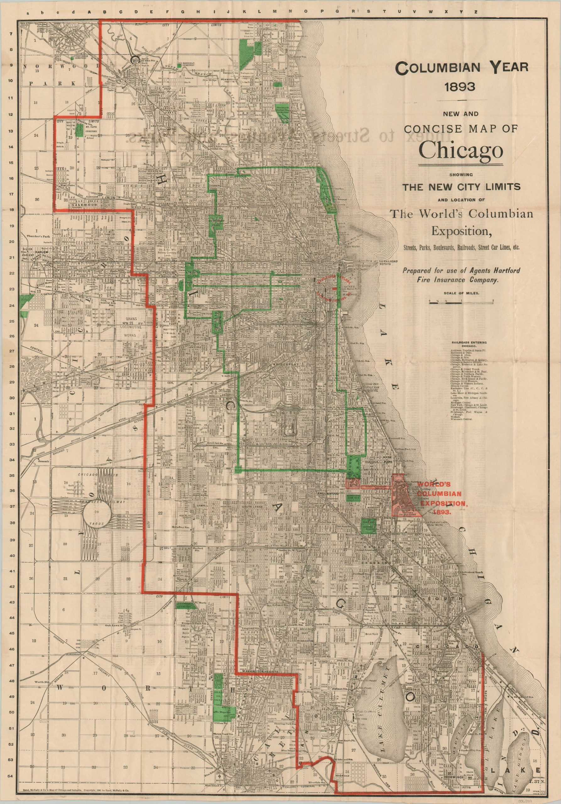 New and Concise Map of Chicago Showing the New City Limits and Location of the World's Columbian Exposition