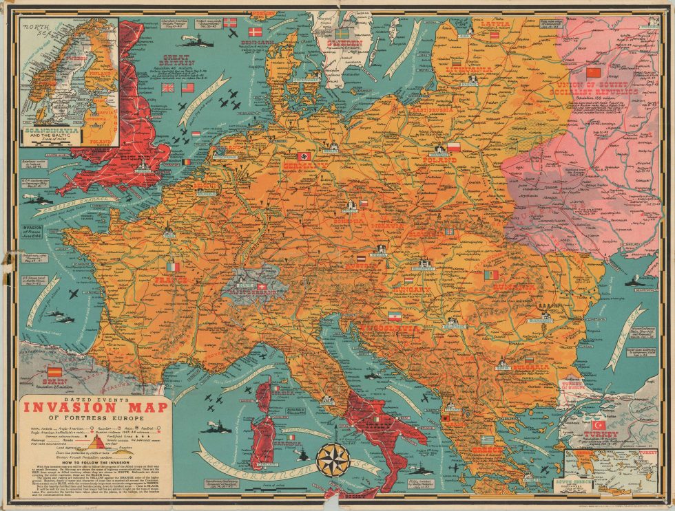 Dated Events Invasion Map of Fortress Europe - Curtis Wright Maps
