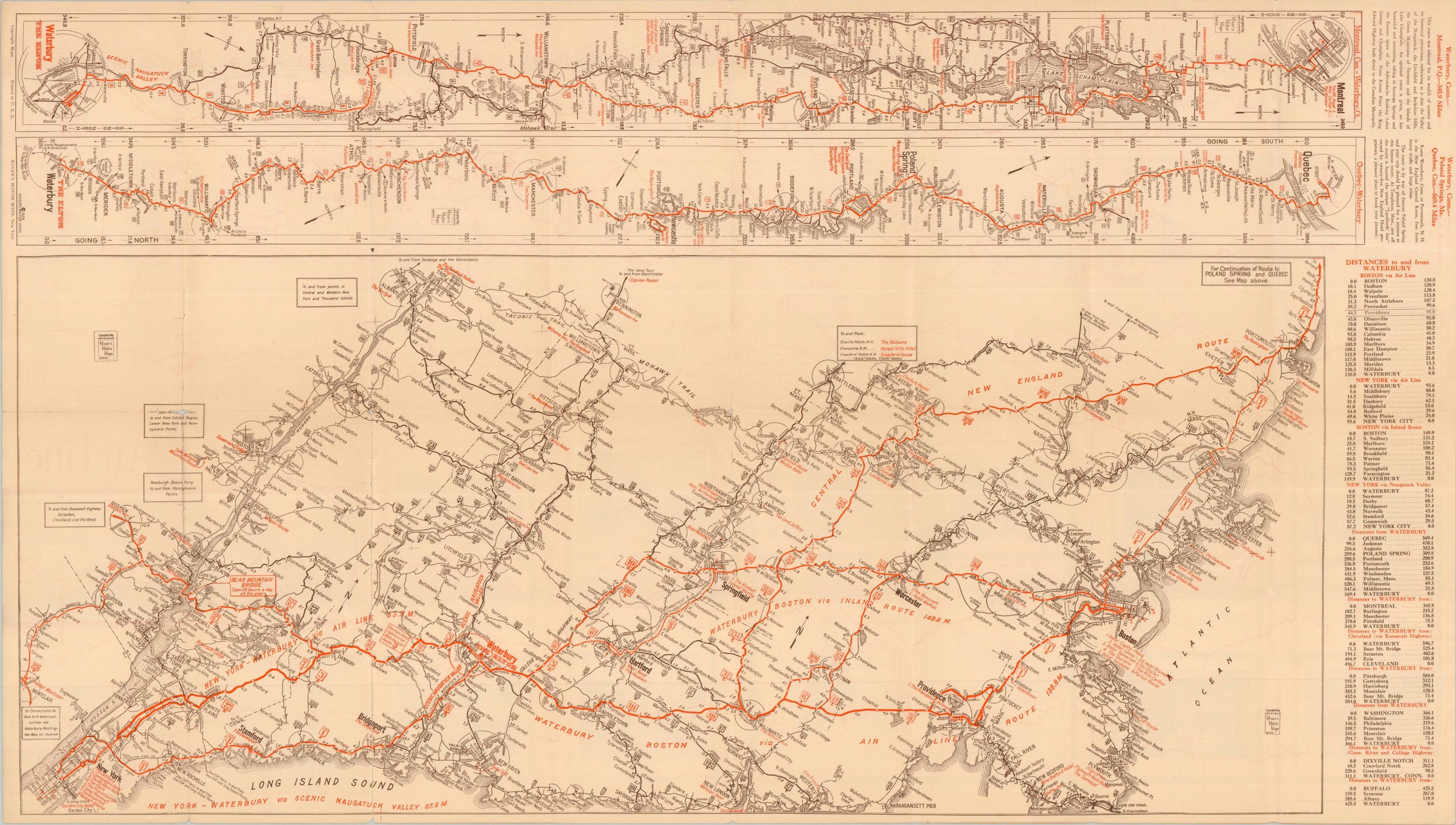 The Air Line Shortest, Fastest Scenic Motor Route Between New York and Boston