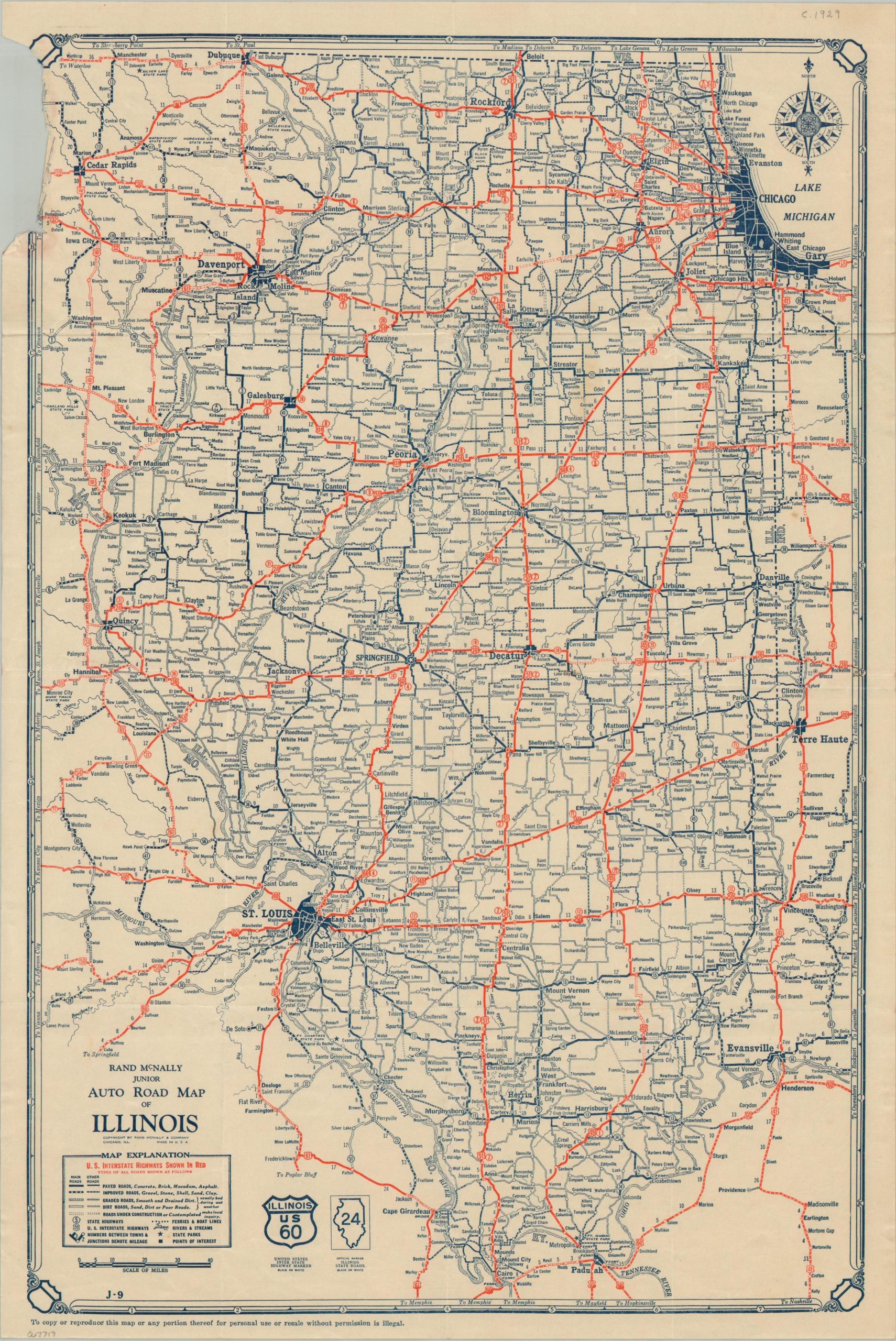 Rand McNally Junior Auto Road Map of Illinois