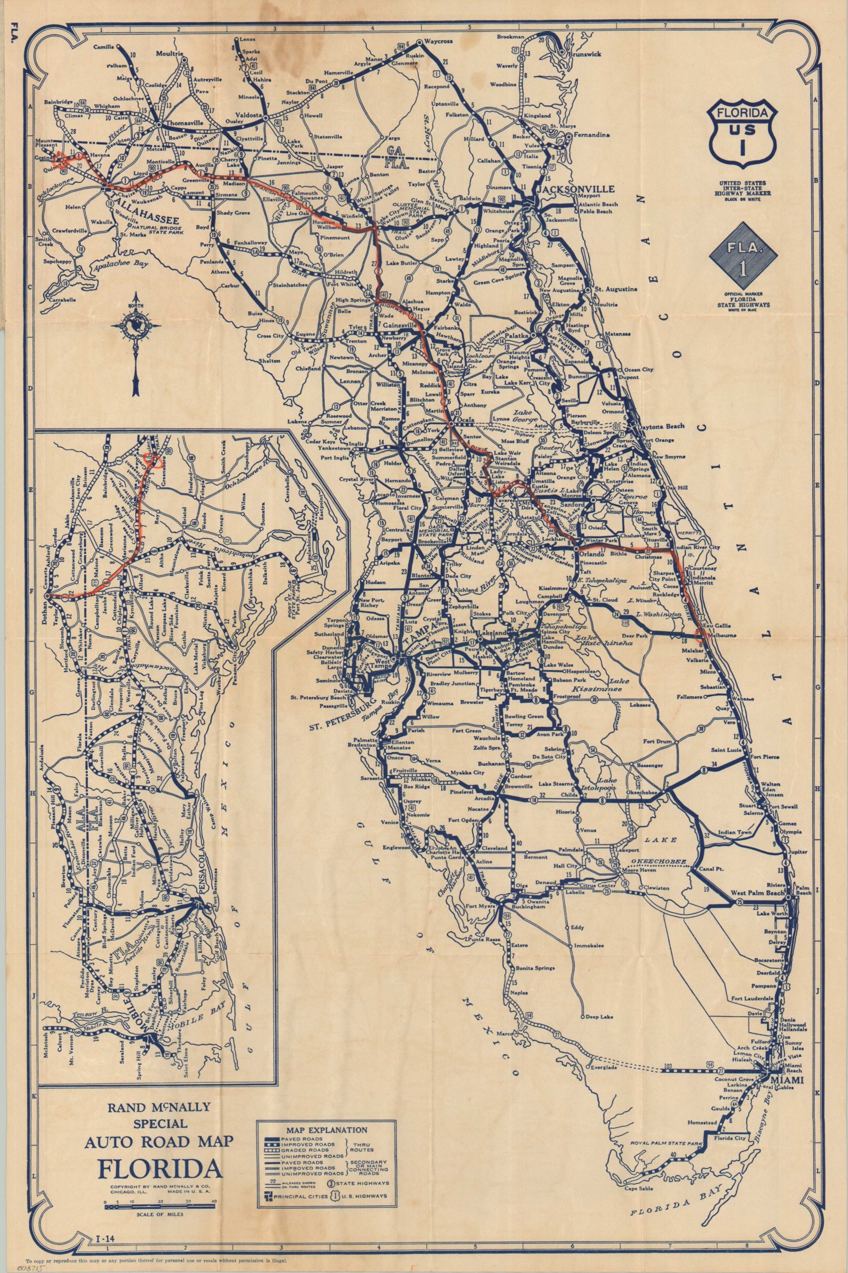Rand McNally Special Auto Road Map Florida