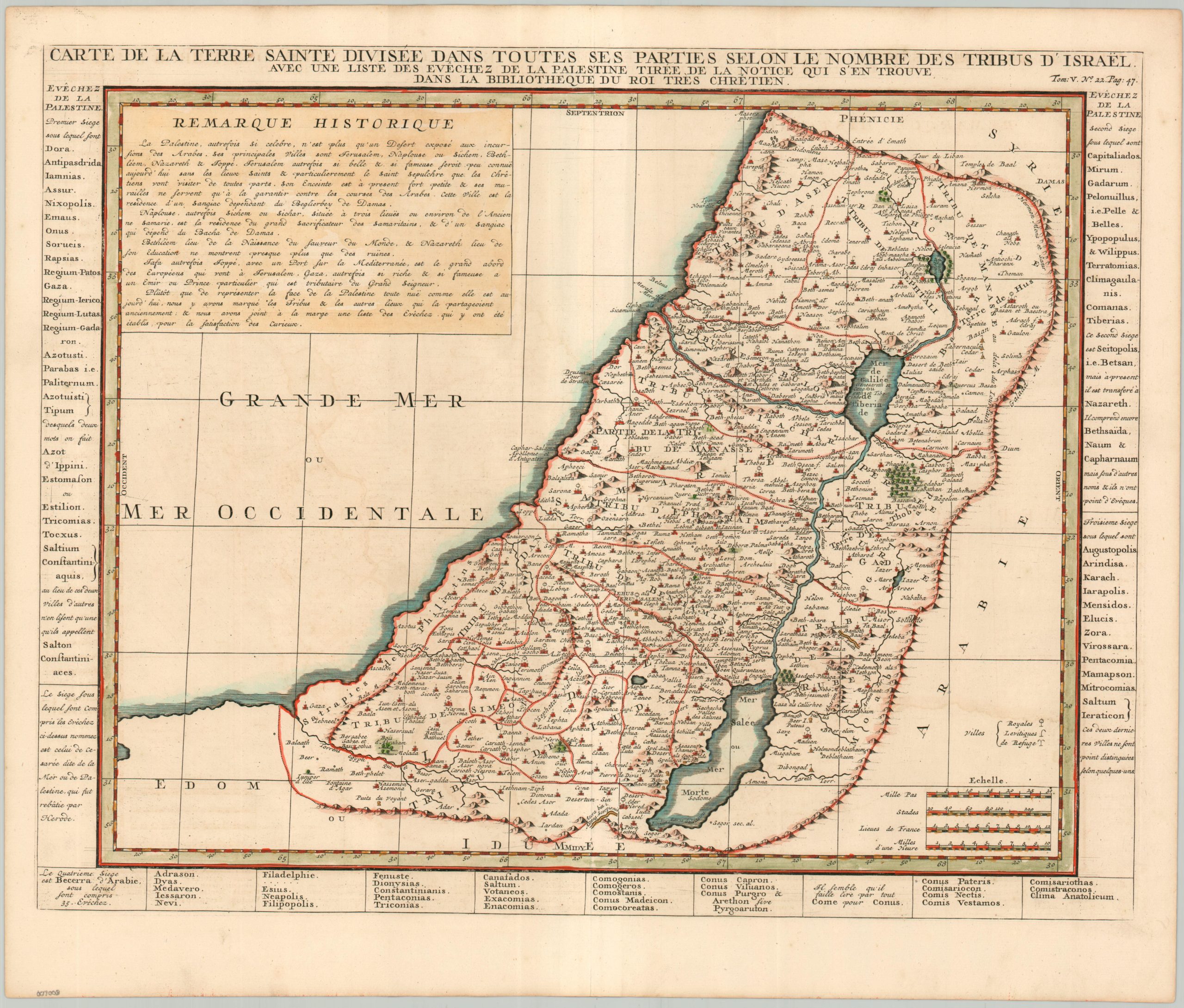 Carte de La Terre Sainte divisée dans Toutes ses Parties Selon le Nombre des Tribus d'Israel Avec une Liste des Eveches de la Palestine...