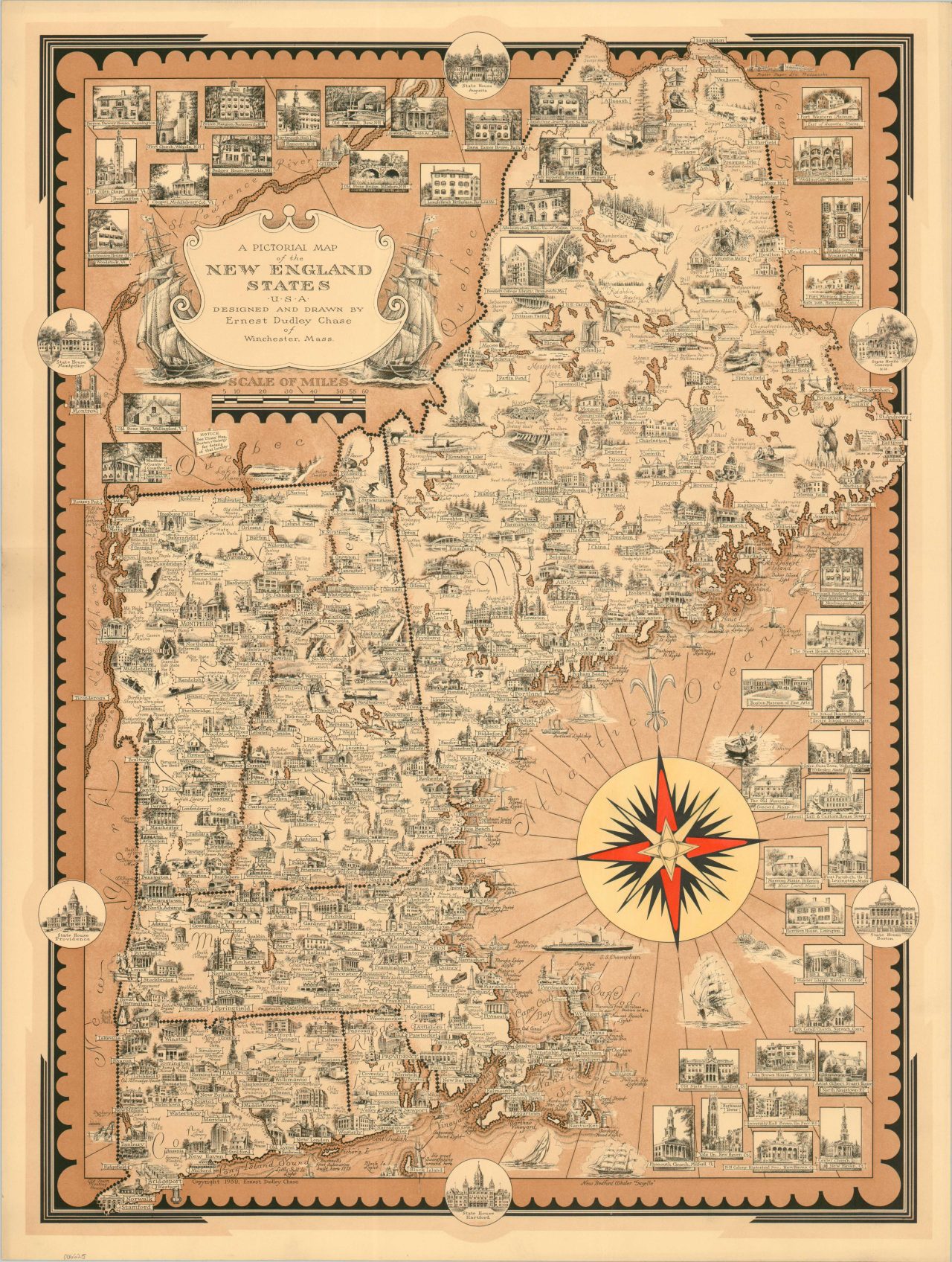 A Pictorial Map of the New England States - Curtis Wright Maps