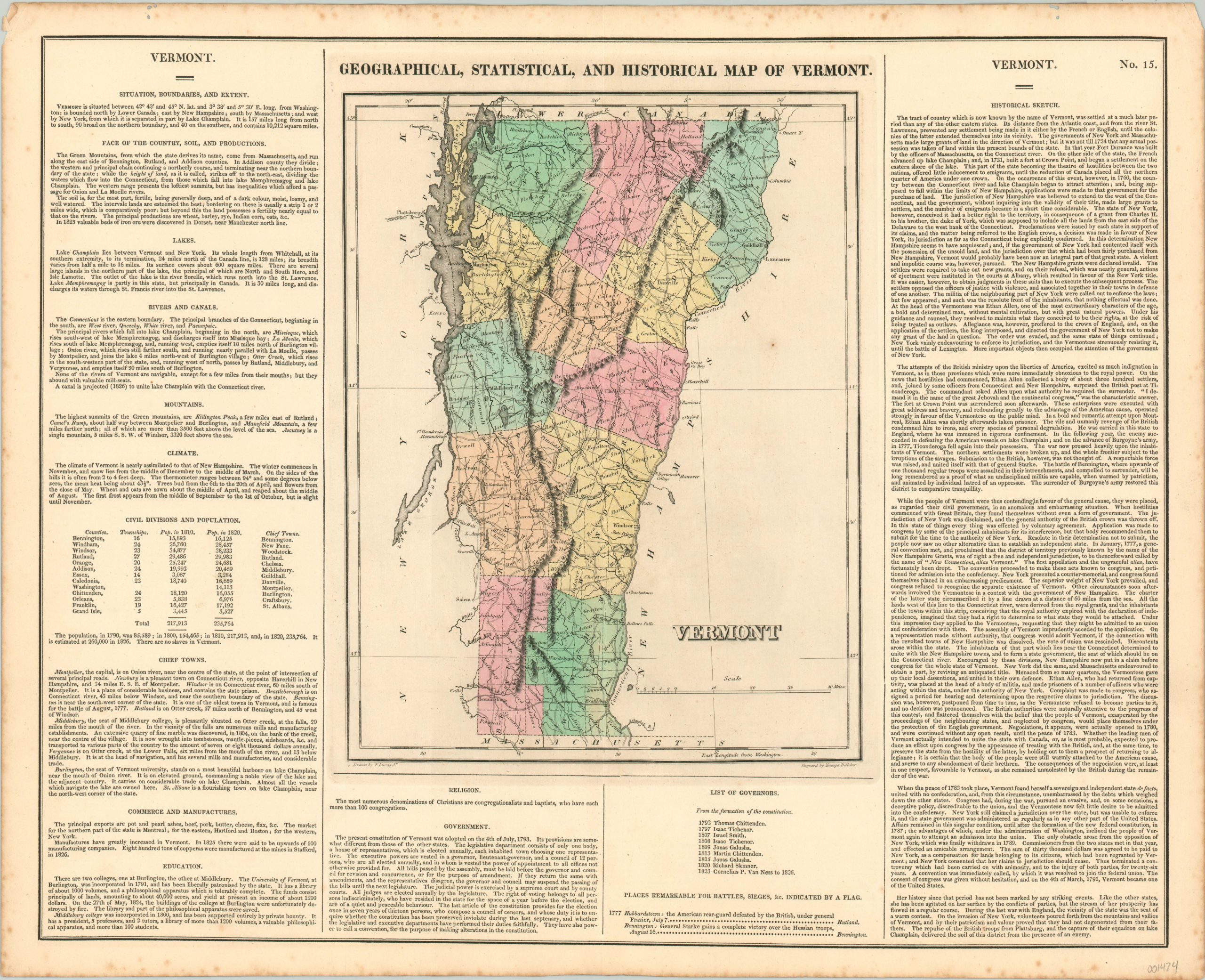 Geographical, Statistical, and Historical Map of Vermont Curtis